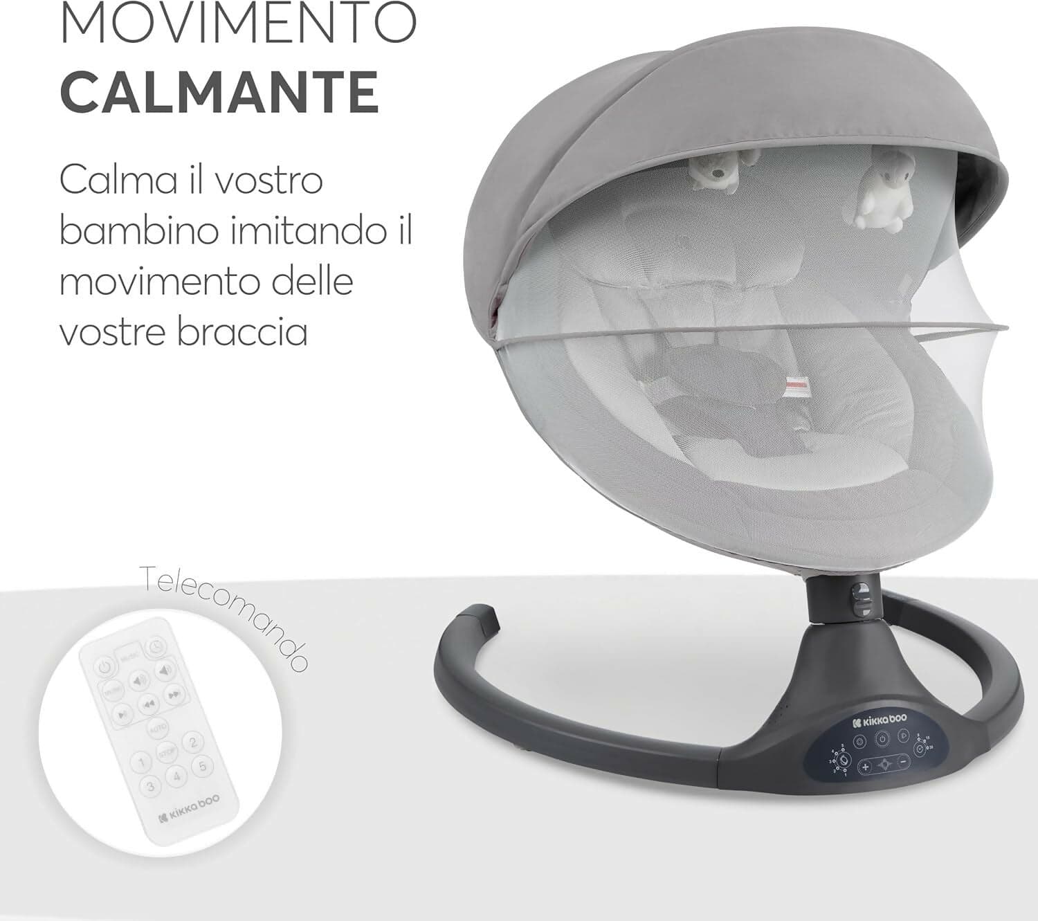 KIKKABOO Sdraietta Neonati Elettrica CODIE - Dondolo Elettrico per Neonati con Bluetooth, 5 Velocità, Schienale Regolabile, 10 Melodie, Fino a 9 kg, colore LIGHT GREY - GRIGIO CHIARO - con Telecomando - rilassante, calmante in Sdraiette e dondolini Sanitaria Gioia del Bimbo - Villa San Giovanni, commercioVirtuoso.it