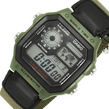 Orologio Casio unisex da polso, AE-1200WHB-3B, serie vintage con fusi orari, movimento al quarzo, cinturino in tela in Orologi da polso Loweconomy - Marineo, commercioVirtuoso.it