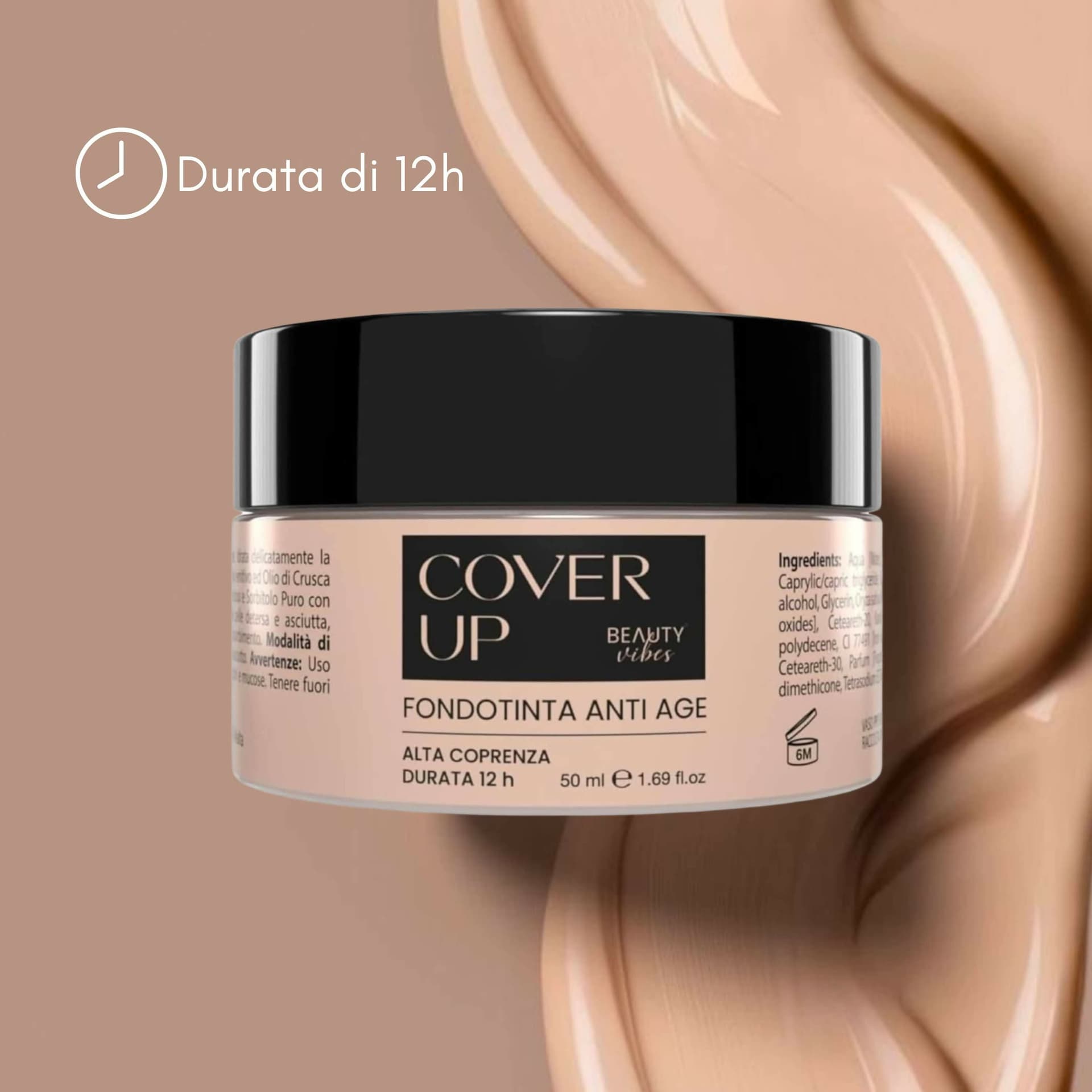 CoverUp Makeup – Fondotinta Antiage Water Resistant 50ml – Lunga Tenuta con Acido Ialuronico ed Emollienti Naturali – Idratante e Levigante – AlohaLabs in Fondotinta BasketGuru Italia - Palermo, commercioVirtuoso.it