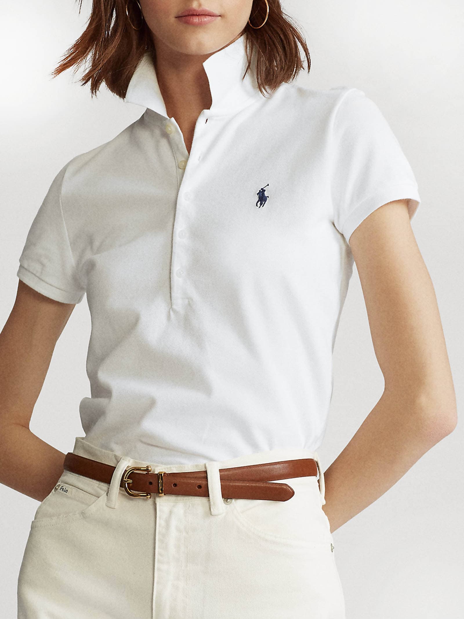 Ralph Lauren Polo Donna Mezze Maniche Slim- Fit Polo Scollo A V Piquet Pony Ricamato Maniche Corte Colletto Cinque Bottoni in Polo Euforia - Bronte, commercioVirtuoso.it