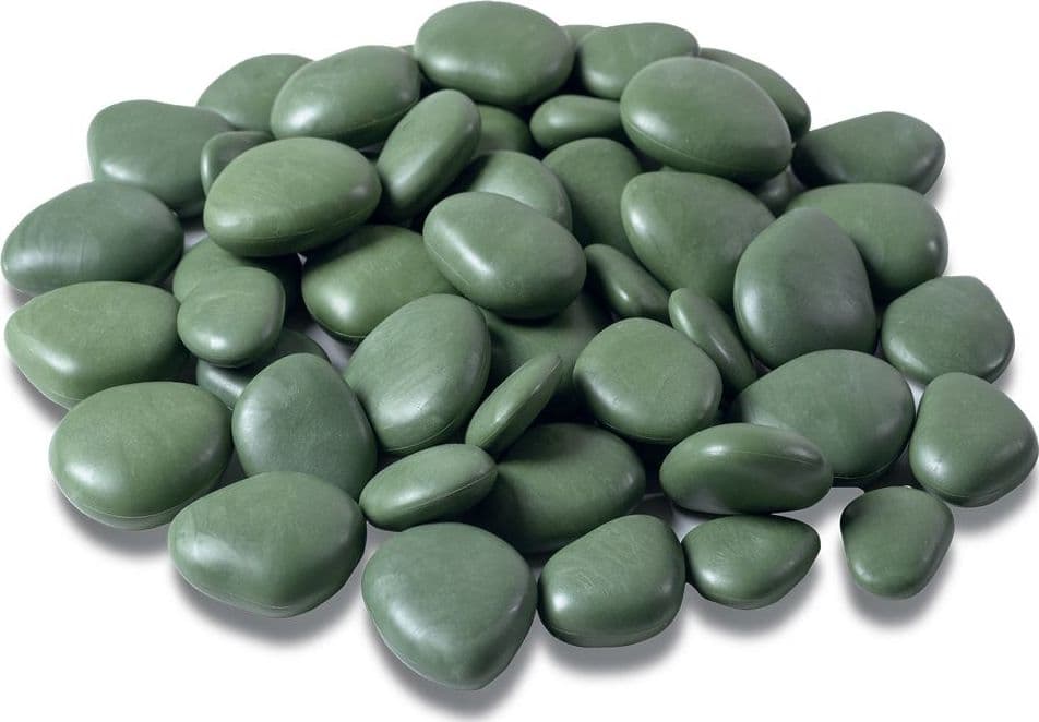 Sassi decorativi in plastica riciclata "re-pebbles" ciottoli antiusura da esterno ed interno – Verde, Small – Teraplast