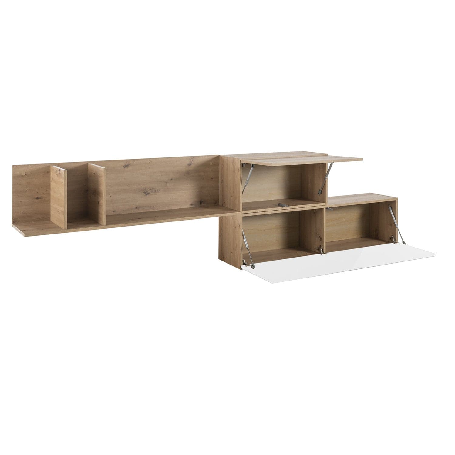 Parete attrezzata per soggiorno porta TV con ripiani ed ante Rovere e Bianco 270 cm in Pareti attrezzate Decor Space - Altamura, commercioVirtuoso.it