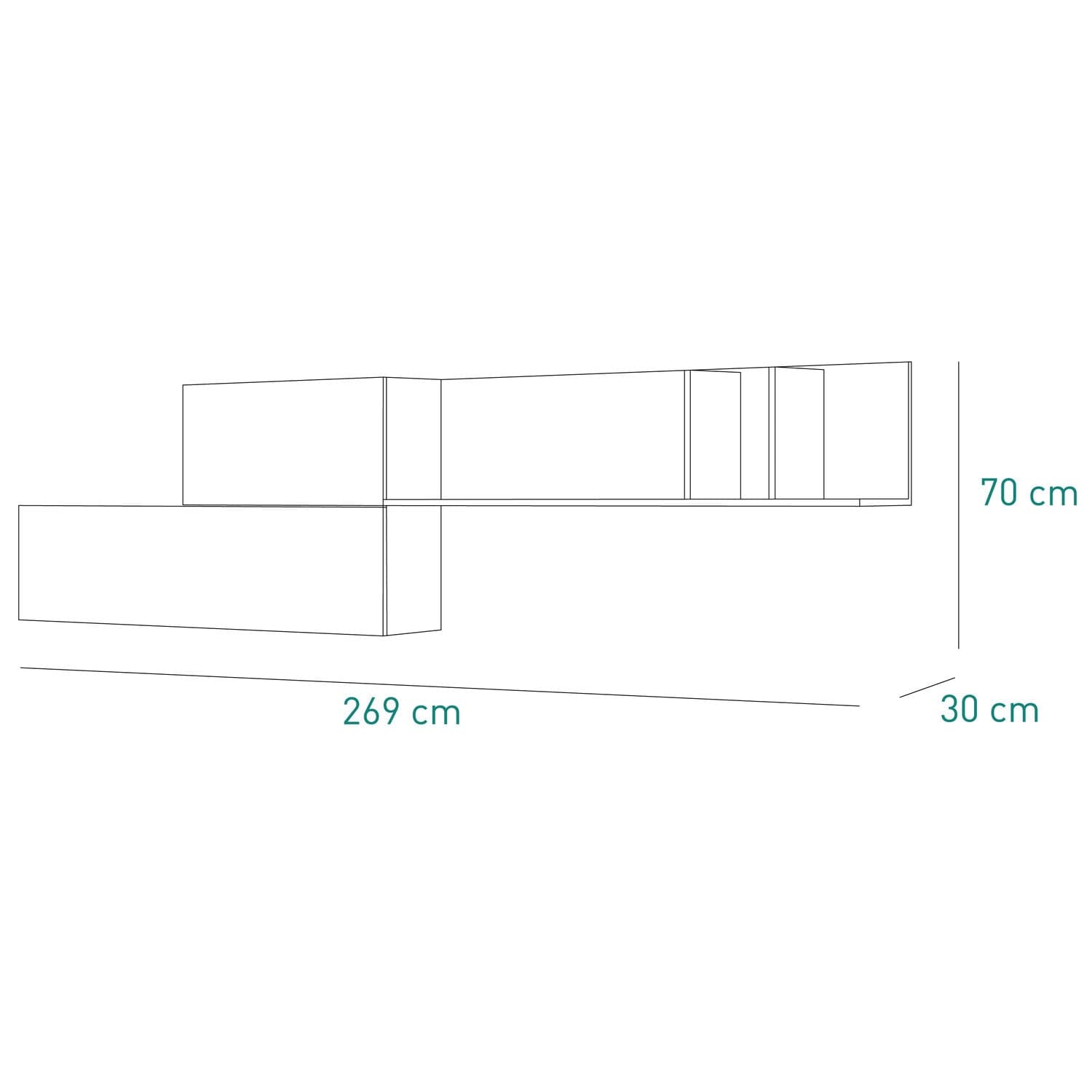 Parete attrezzata per soggiorno porta TV con ripiani ed ante Rovere e Bianco 270 cm in Pareti attrezzate Decor Space - Altamura, commercioVirtuoso.it