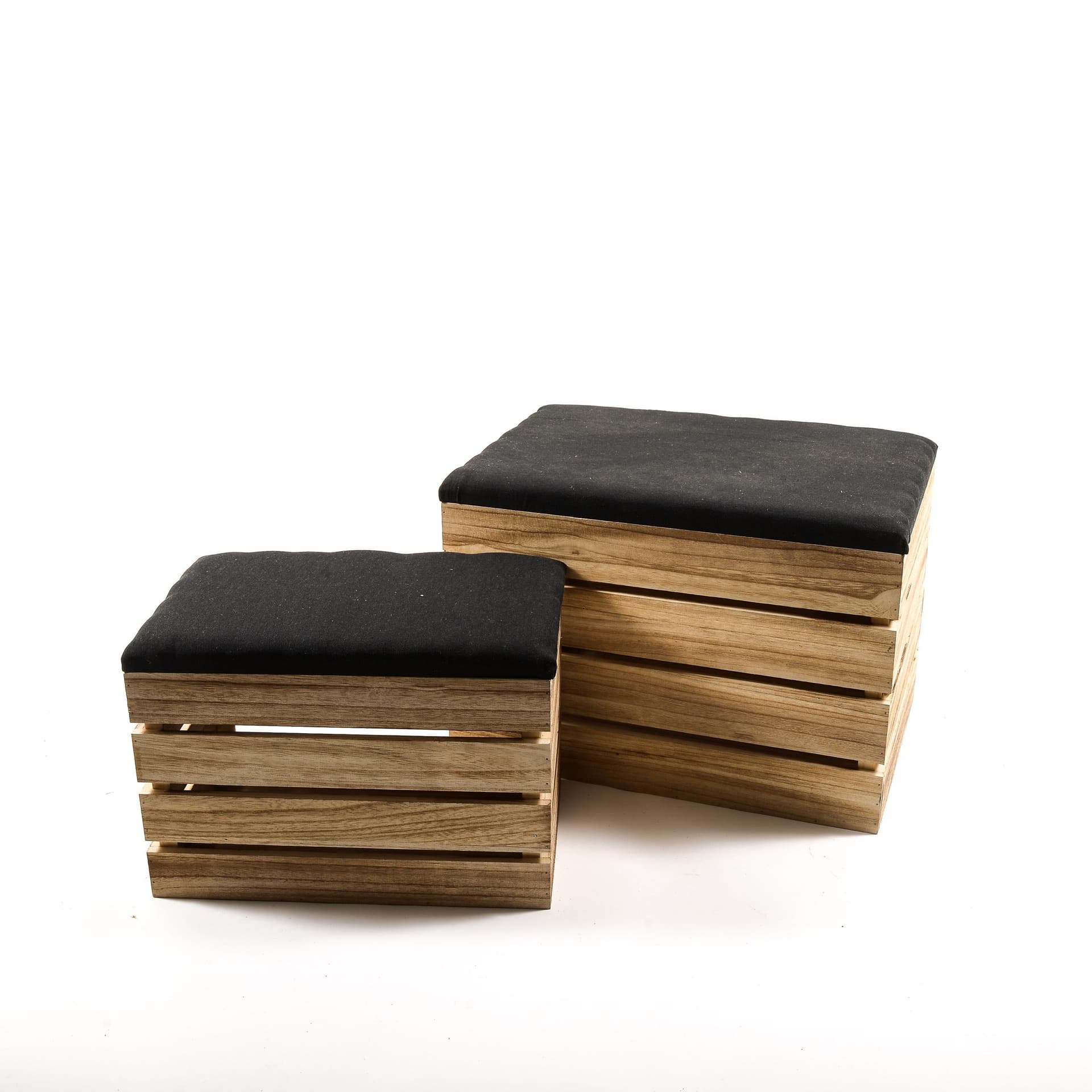 Set 2 Pouf rettangolari con seduta imbottita e struttura in legno arredamento moderno – 40 x 25 x 30 cm / 50 x 35 x 36 cm,