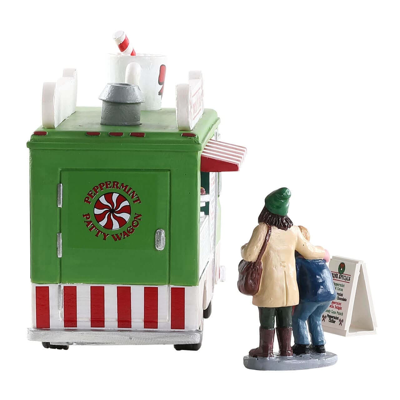 Decorazione "Set di camion di cibo di menta piperita di 3" per Villaggio di Natale e presepe, in Resina da h 7,2 cm in Oggettistica MagiediNatale.it - Altamura, commercioVirtuoso.it