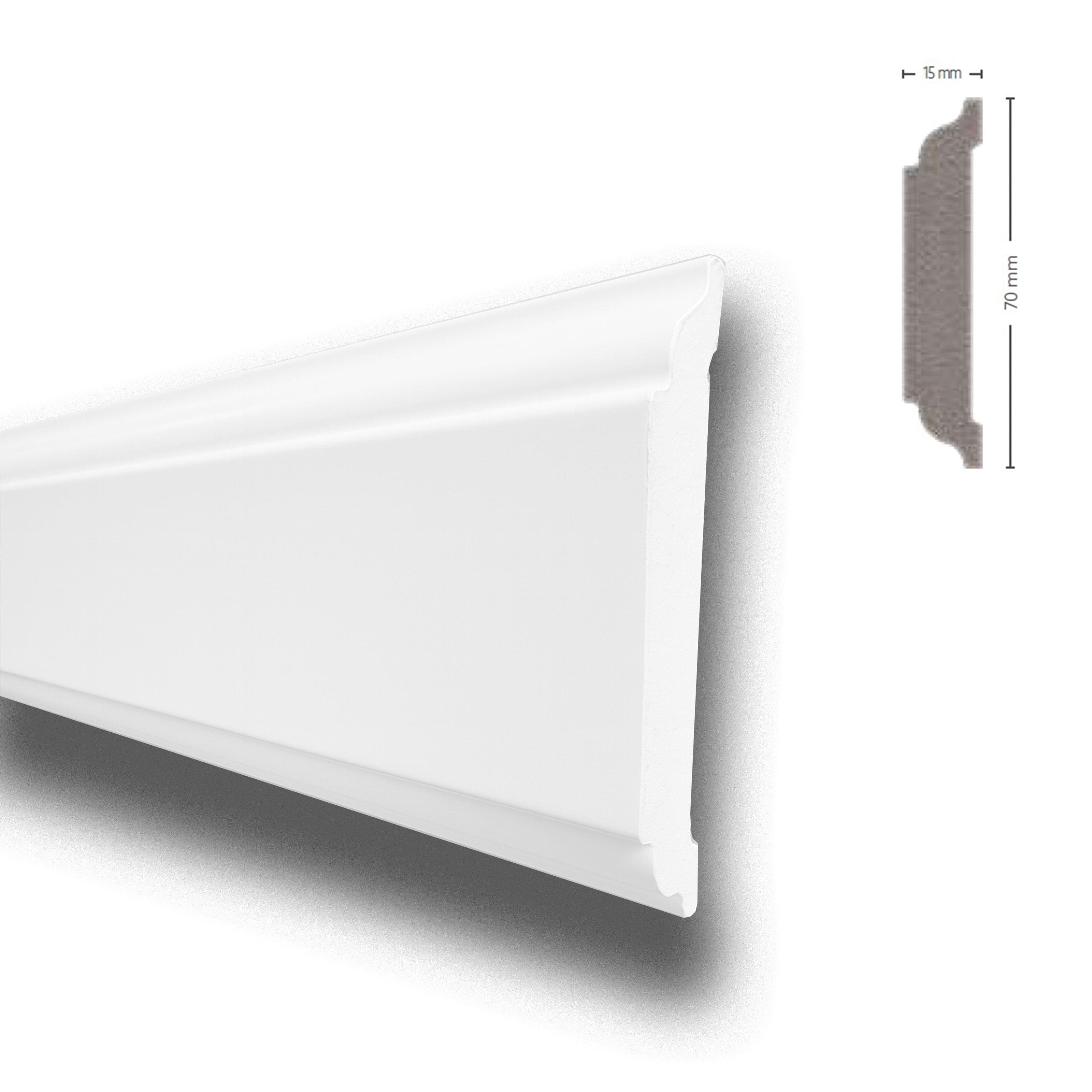 *STOCK FOLLI* Profilo o cornice per boiserie in Polimeri Bianco RAL 9016 verniciabile 70X15mm (Prezzo al metro) in Battiscopa Eternal Parquet - Ariano Irpino, commercioVirtuoso.it