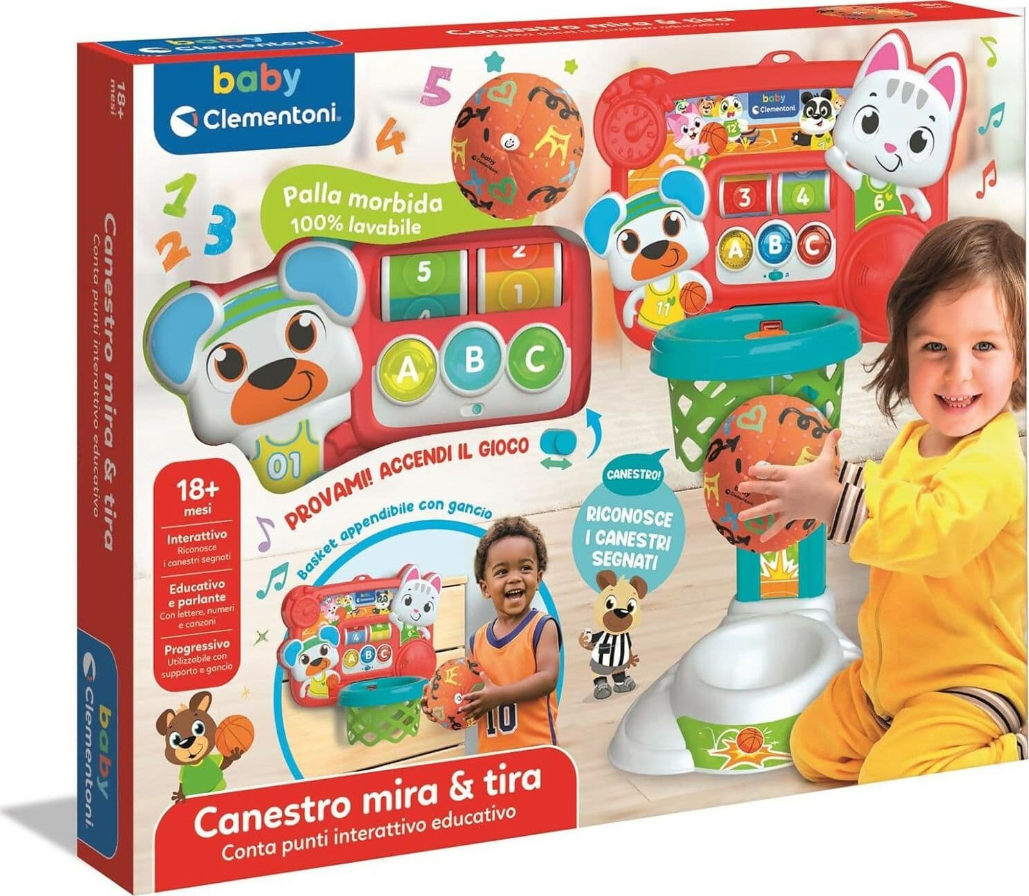 CLEMENTONI Baby Canestro Mira e Tira, Canestro con Conta Punti Interattivo educativo, Palestrina Interattiva per Bambini di 18+ Mesi, Stimola Lo Sviluppo Sensoriale e Cognitivo, 17546 in Basket Sanitaria Gioia del Bimbo - Villa San Giovanni, commercioVirtuoso.it