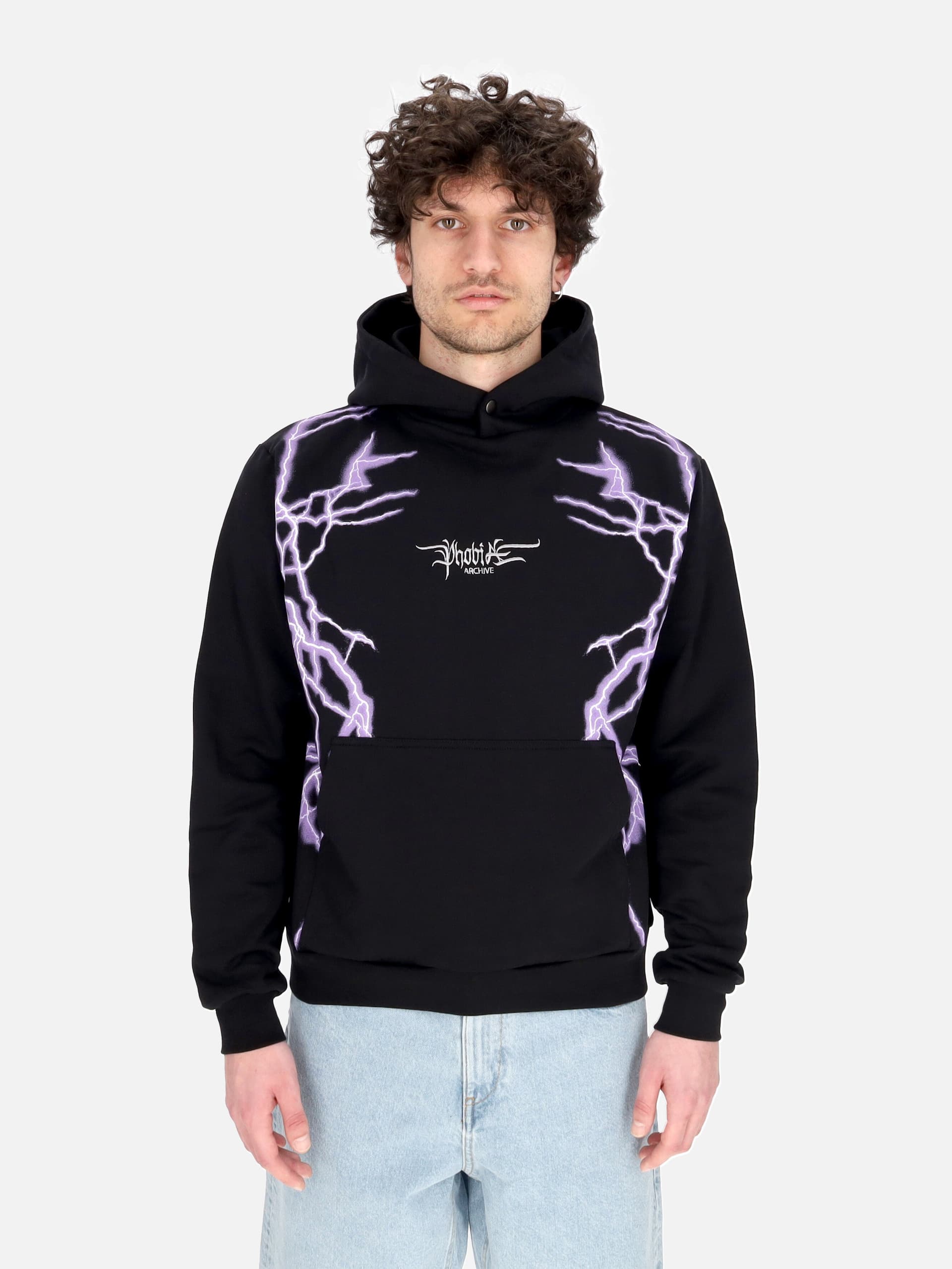 PHOBIA Felpa Leggera Cappuccio Uomo Lateral Lightning Print Hoodie Black/purple da uomo in Felpe con cappuccio Drestige - Casamassima, commercioVirtuoso.it
