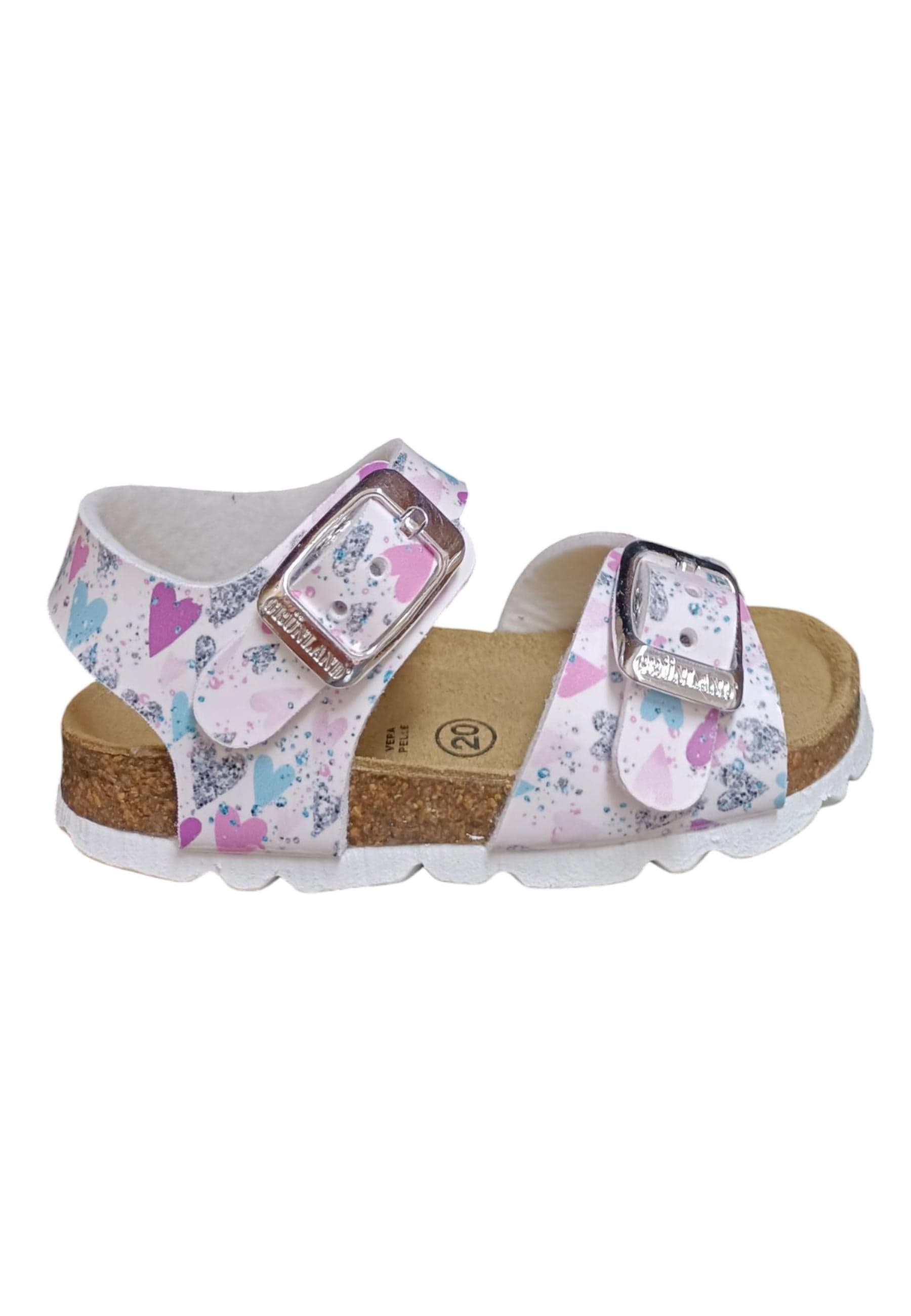 Sandalo bio bambino Grunland Junior 1113 bianco multi pelle sughero fibbia comfort - 6
