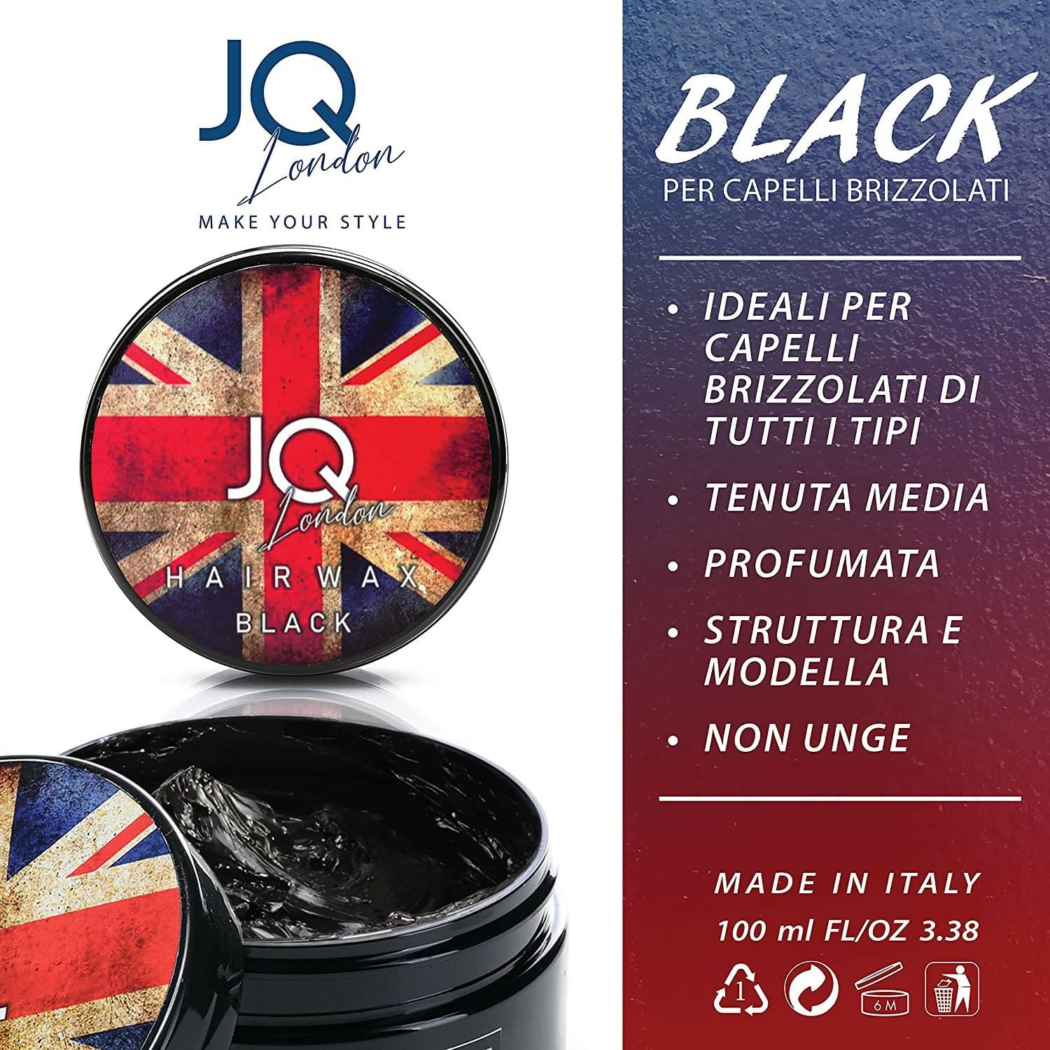 Cera Capelli Uomo Professionale JoyQube Black – Cera Modellante Colorante Effetto Coprente Capelli Bianchi, Tenuta Media Opaca, Styling Naturale Profumato, Non Ungente, Made in Italy in Paste argille e cere Ricci Perfetti - Partinico, commercioVirtuoso.it