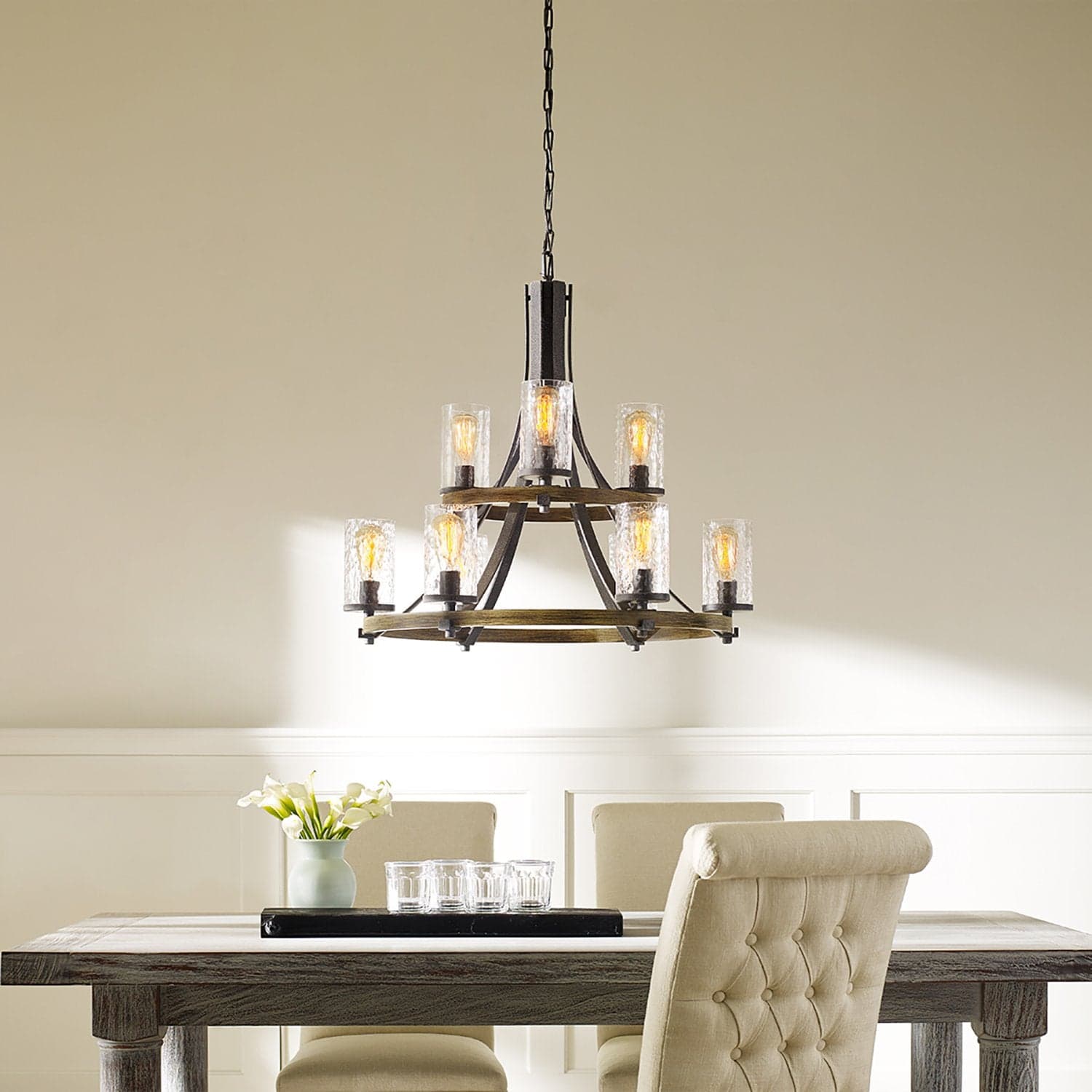 Lampadario Industrial Angelo Acciaio Anticato Metallo Vetro Grigio 9 Luci E27 in Lampade a sospensione LuceArt - Montecorvino Pugliano, commercioVirtuoso.it