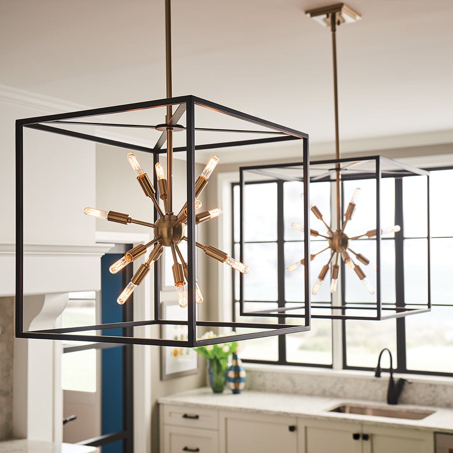 Lampadario Industrial Nordico Aros Acciaio Nero Ottone 12 Luci E14 in Lampade a sospensione LuceArt - Montecorvino Pugliano, commercioVirtuoso.it