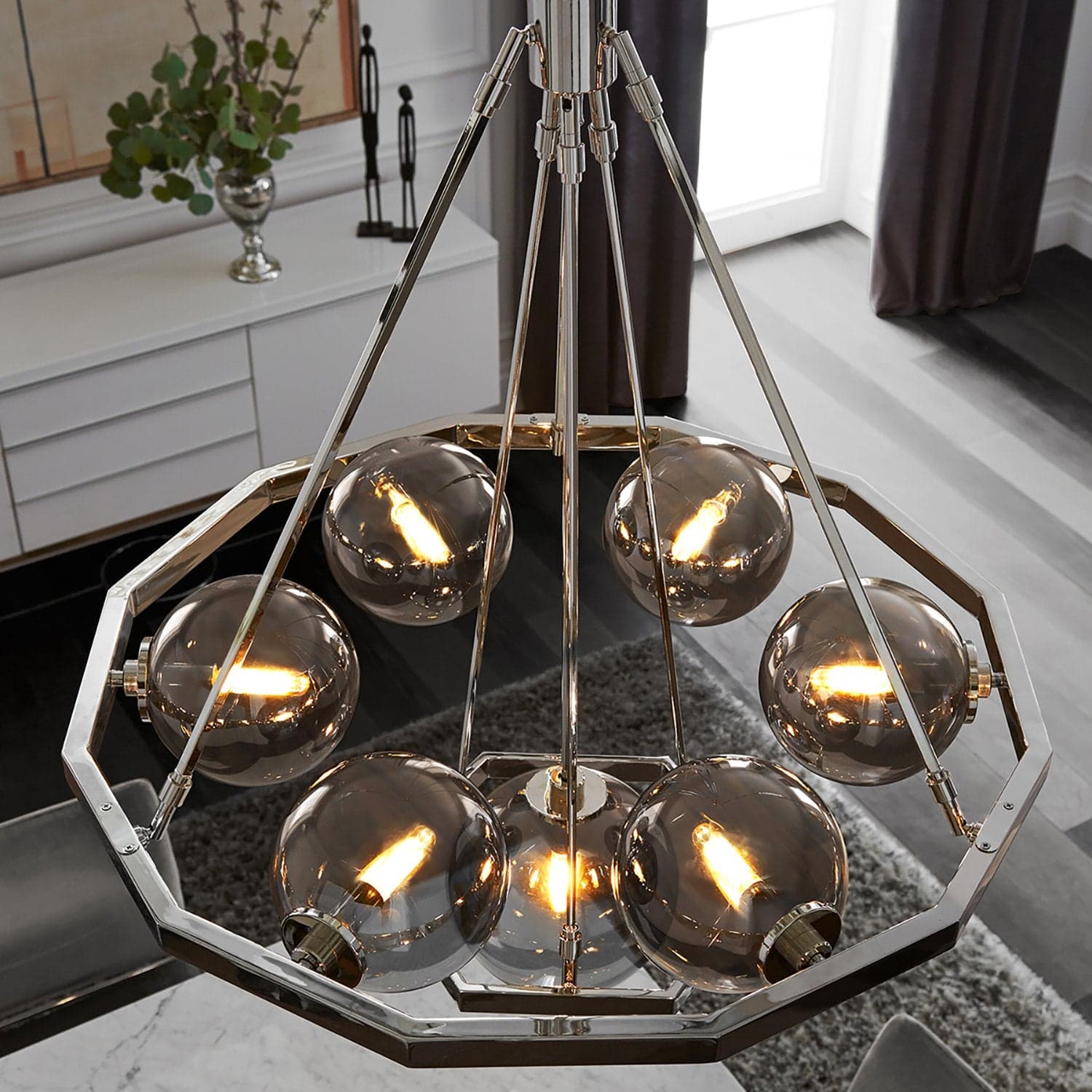 Lampadario Contemporaneo Harper Acciaio Nichel Lucido Vetro 7 Luci E14 in Lampadari LuceArt - Montecorvino Pugliano, commercioVirtuoso.it
