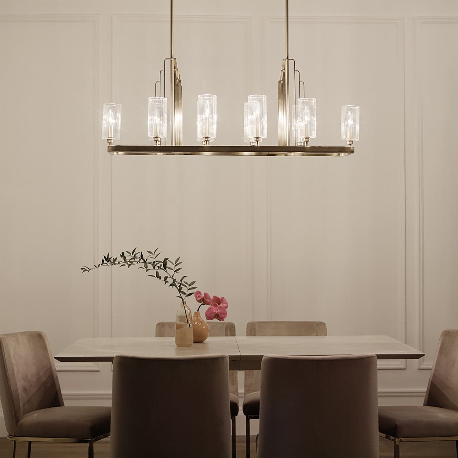 Lampadario Contemporaneo Kimrose Acciaio Ottone Spazzolato Vetro 10 Luci E14 in Lampadari LuceArt - Montecorvino Pugliano, commercioVirtuoso.it