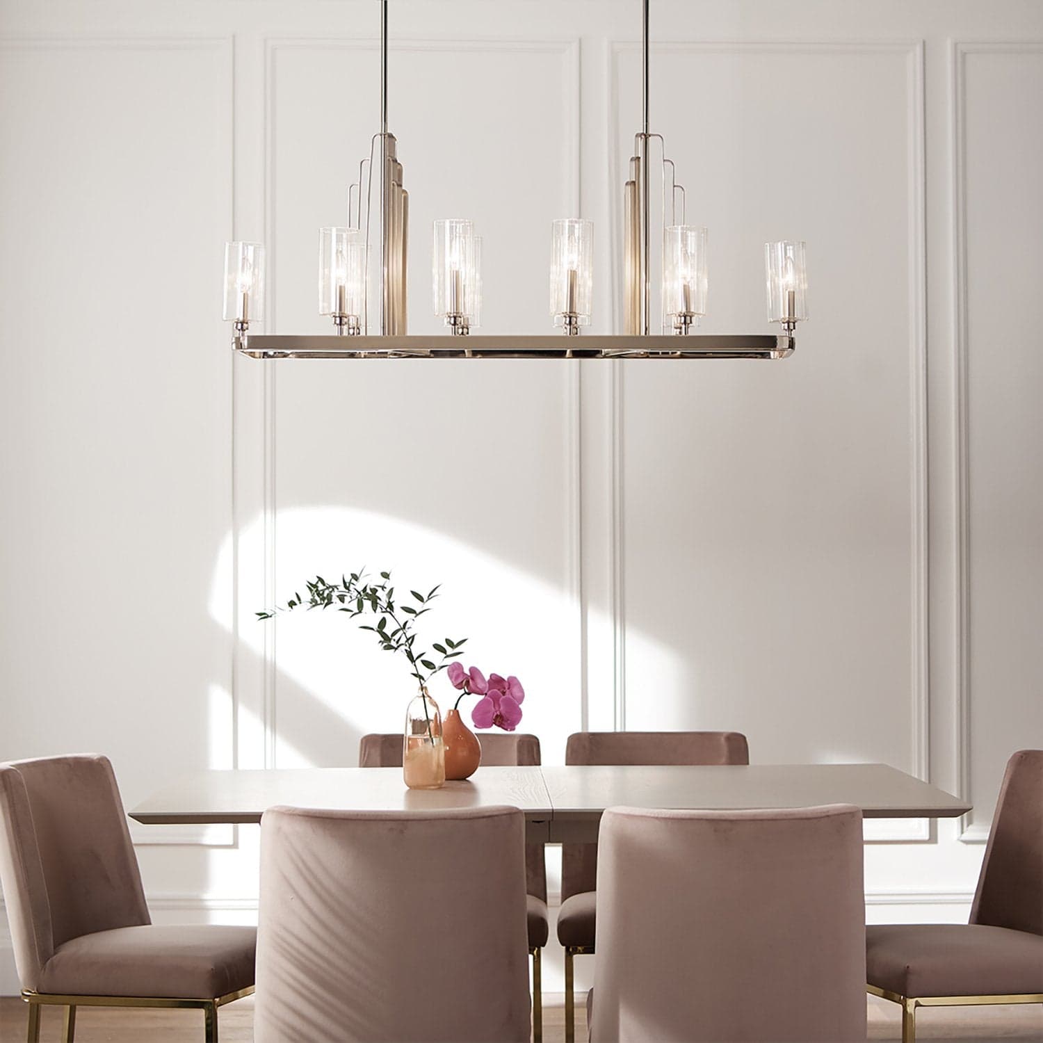Lampadario Contemporaneo Kimrose Acciaio Nichel Lucido Vetro 10 Luci E14 in Lampade a sospensione LuceArt - Montecorvino Pugliano, commercioVirtuoso.it