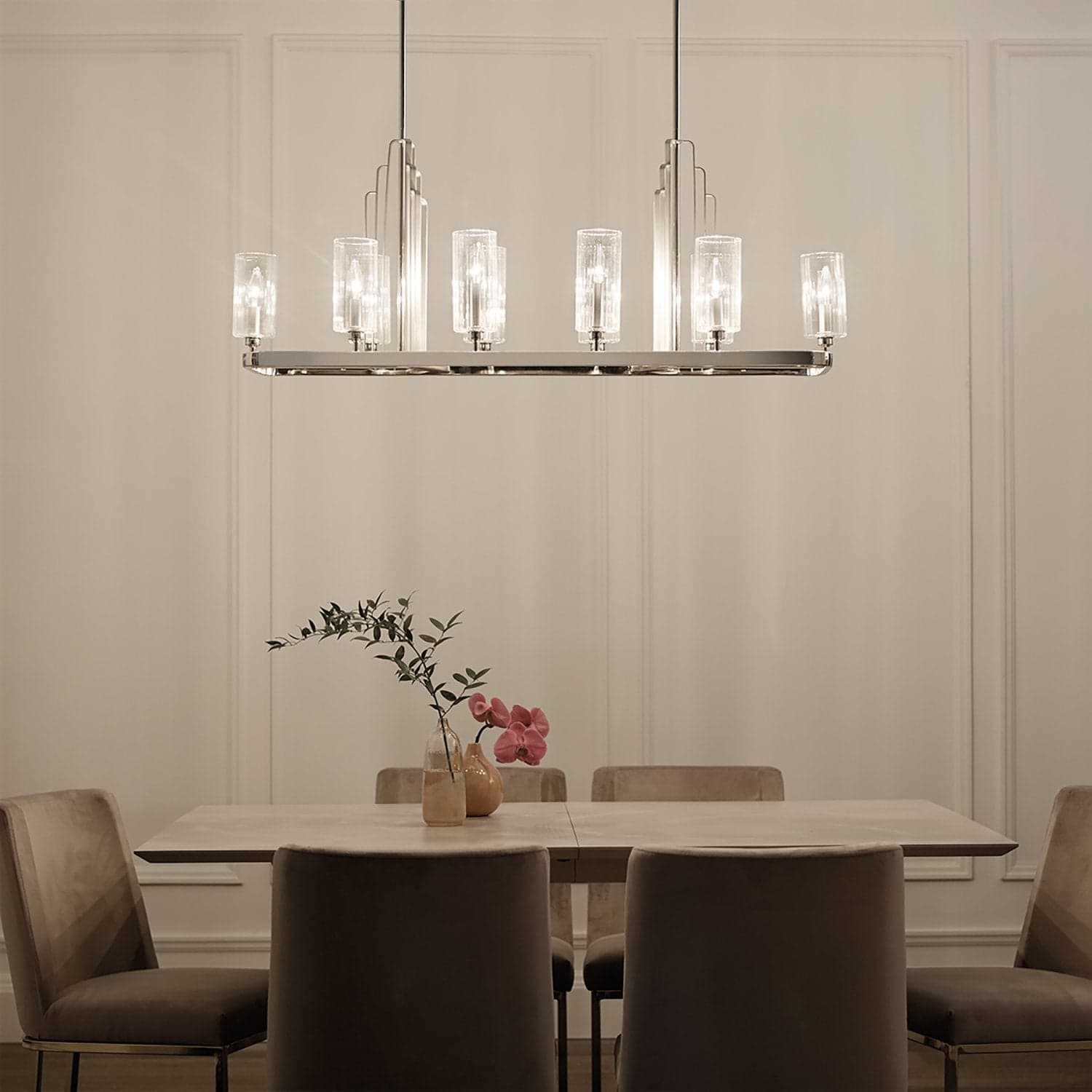 Lampadario Contemporaneo Kimrose Acciaio Nichel Lucido Vetro 10 Luci E14 in Lampade a sospensione LuceArt - Montecorvino Pugliano, commercioVirtuoso.it