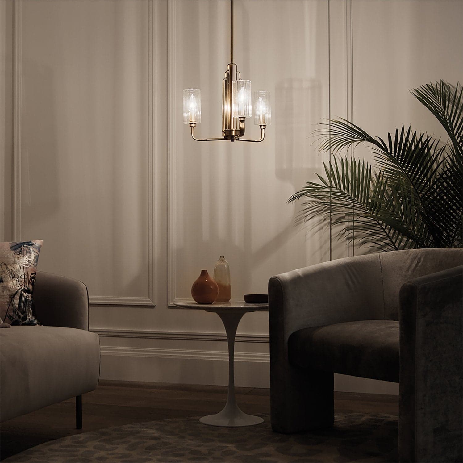Lampadario Contemporaneo Kimrose Acciaio Ottone Spazzolato Vetro 3 Luci E14 in Lampade a sospensione LuceArt - Montecorvino Pugliano, commercioVirtuoso.it
