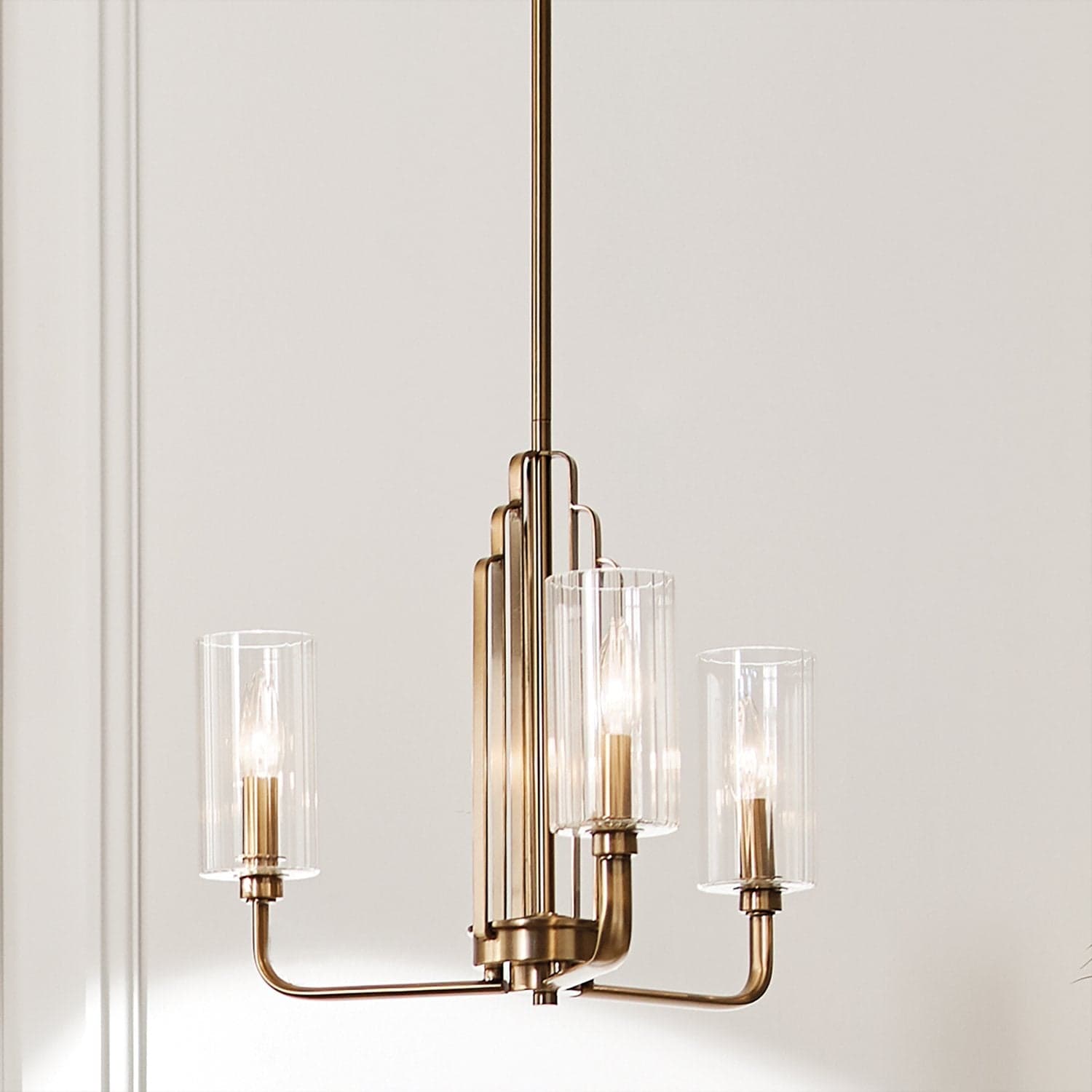 Lampadario Contemporaneo Kimrose Acciaio Ottone Spazzolato Vetro 3 Luci E14 in Lampade a sospensione LuceArt - Montecorvino Pugliano, commercioVirtuoso.it