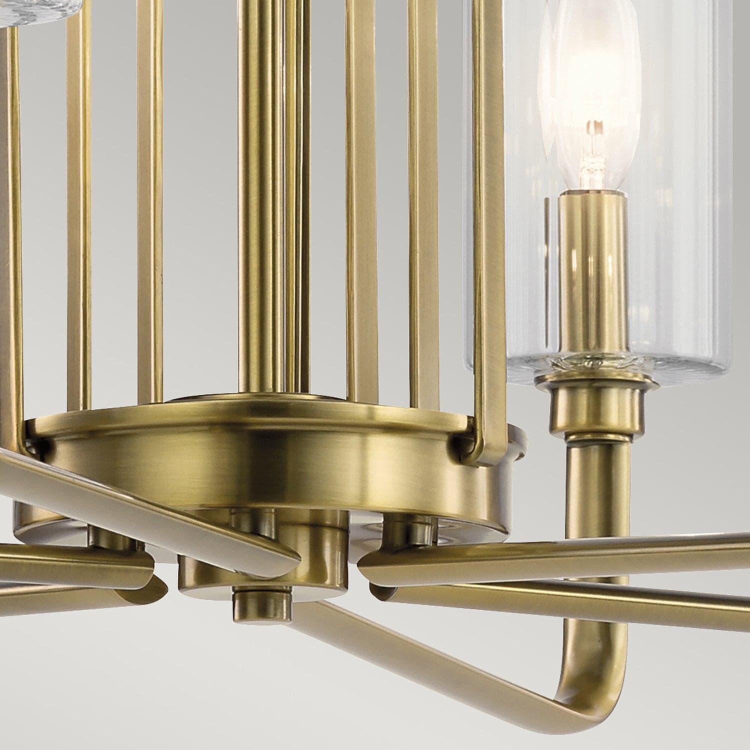 Lampadario Contemporaneo Kimrose Acciaio Ottone Spazzolato Vetro 6 Luci E14 in Lampade a sospensione LuceArt - Montecorvino Pugliano, commercioVirtuoso.it