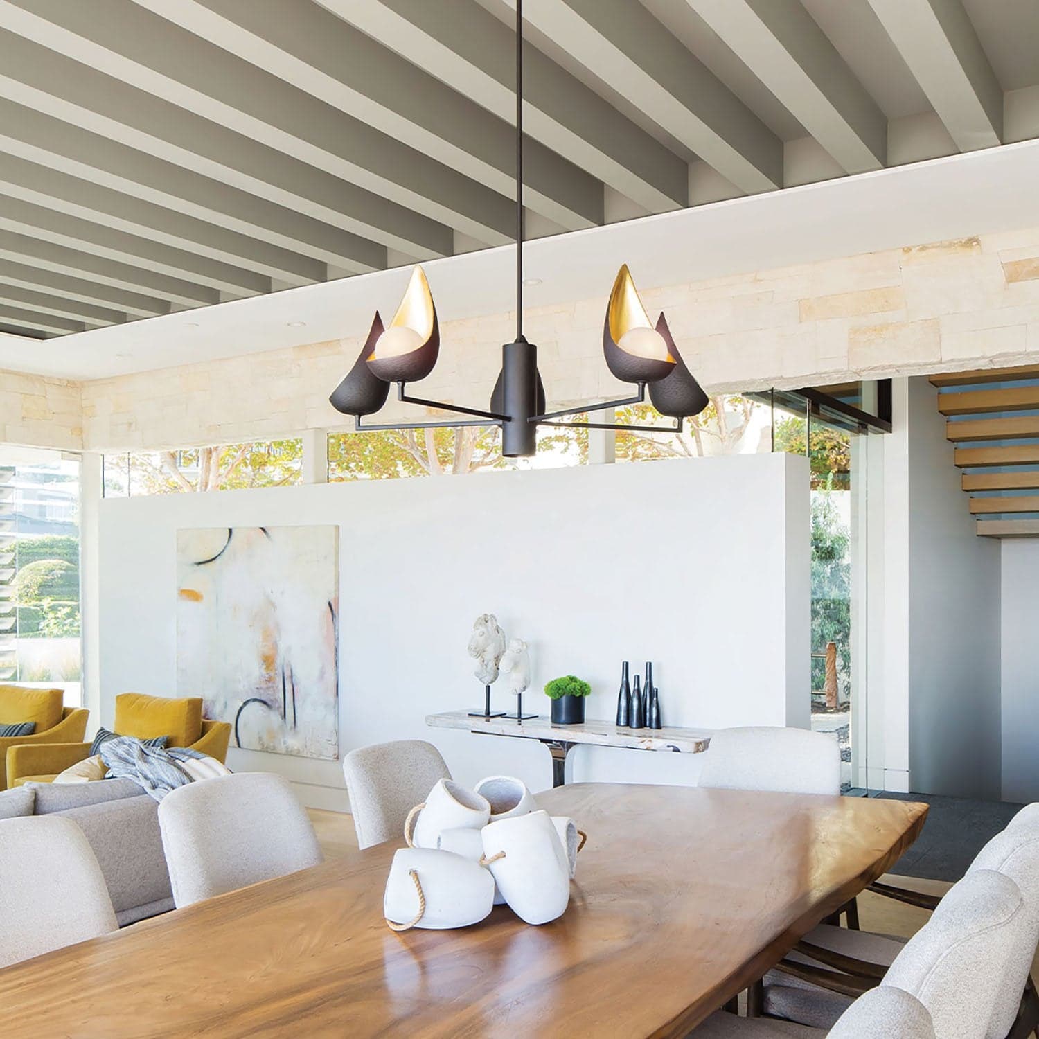 Lampadario Contemporaneo Ren Acciaio Nero Opaco Oro 5 Luci G9 3 Led in Lampadari LuceArt - Montecorvino Pugliano, commercioVirtuoso.it
