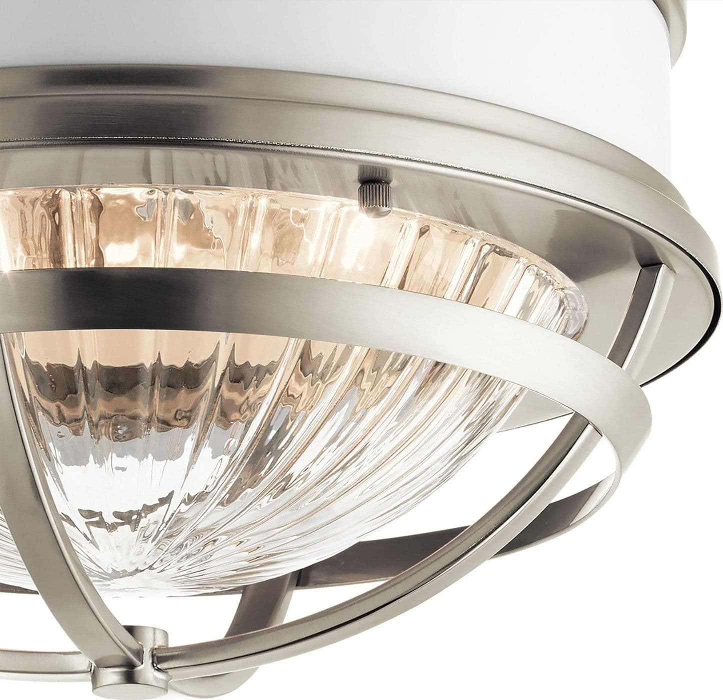 Plafoniera Contemporanea Tollis Acciaio Nichel Spazzolato Bianco 2 Luci E27 in Plafoniere LuceArt - Montecorvino Pugliano, commercioVirtuoso.it