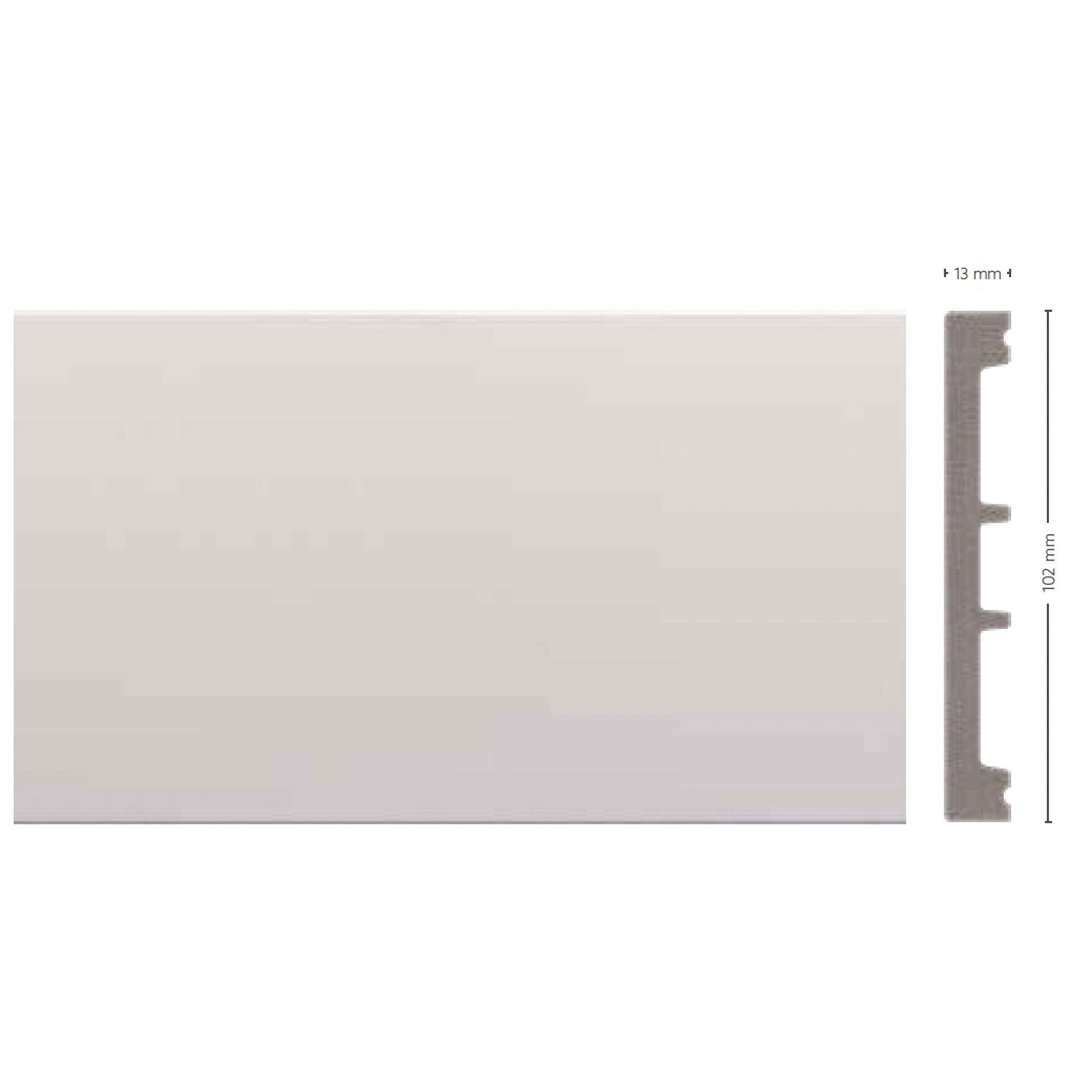 *STOCK FOLLI* pacco da 12 metri Profilo mostrina - battiscopa - boiserie in Polimeri Bianco RAL 9016 verniciabile 102X13mm in Battiscopa Eternal Parquet - Ariano Irpino, commercioVirtuoso.it