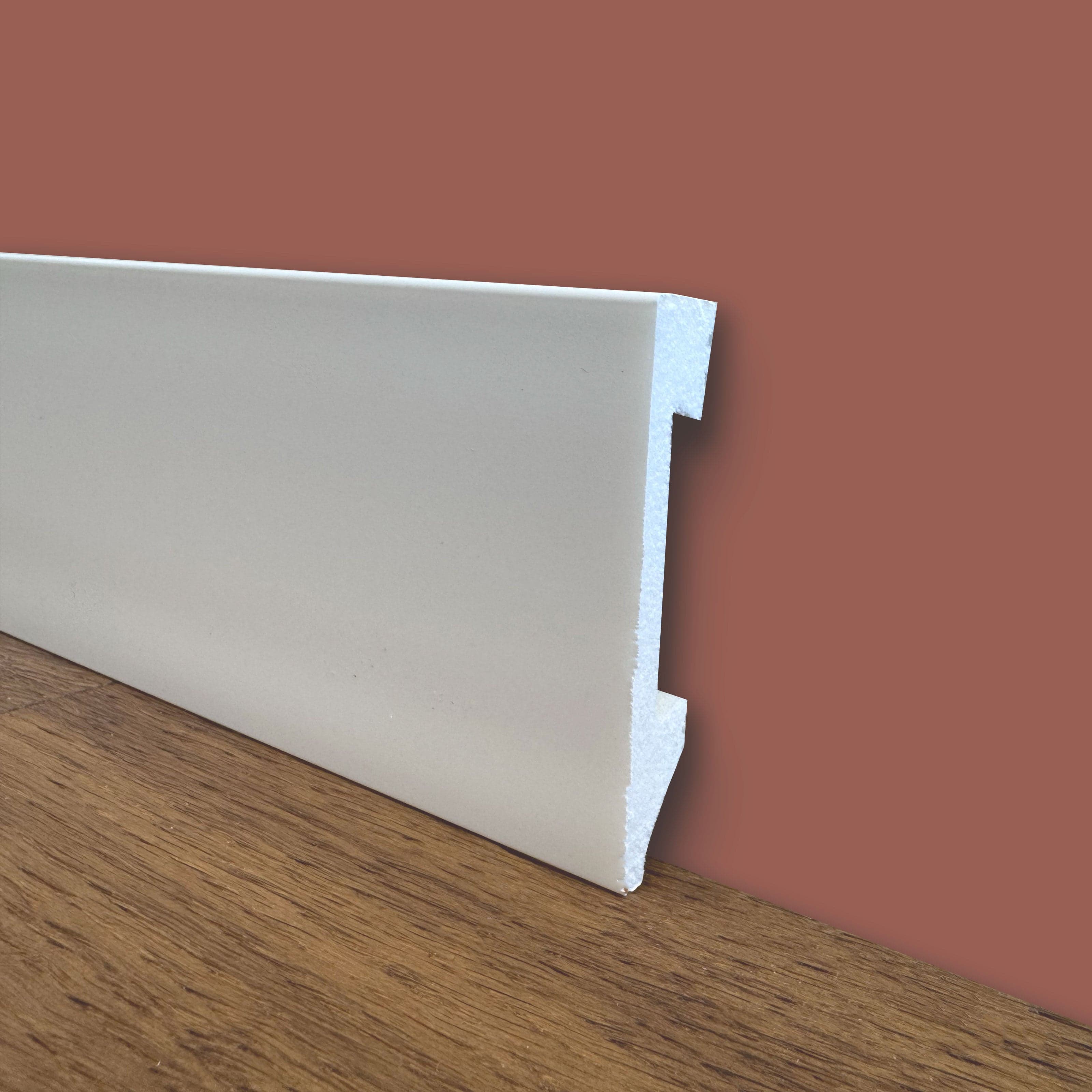 bancale da 100ml di Battiscopa Quadro in POLIMERI linea BASICBOARD  75x14mm - BIANCO pitturabile in Battiscopa Eternal Parquet - Ariano Irpino, commercioVirtuoso.it
