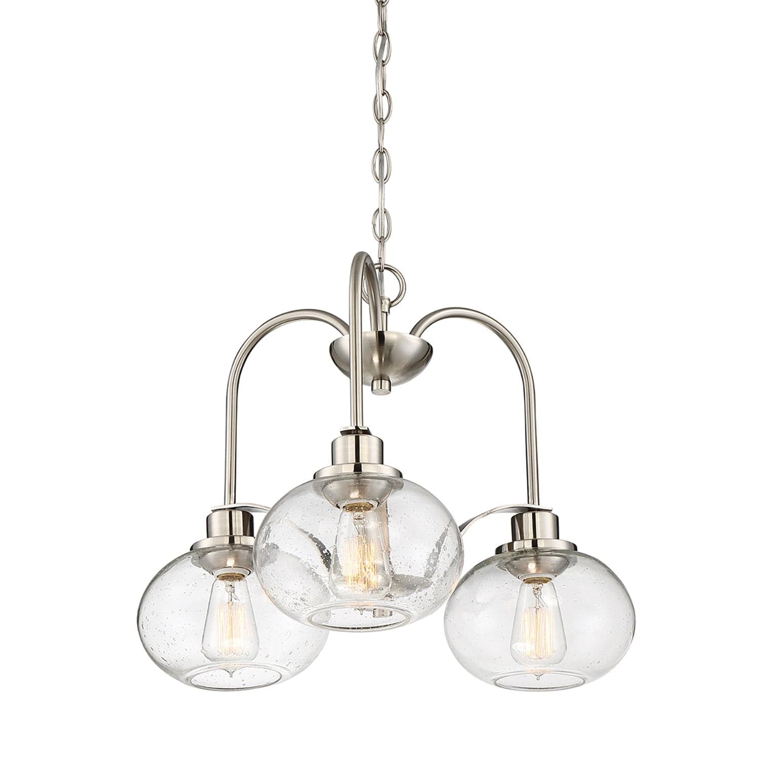 Lampadario Industrial Trilogy Metallo Nichel Spazzolato 3 Luci E27 3 Diffusori in Lampade a sospensione LuceArt - Montecorvino Pugliano, commercioVirtuoso.it