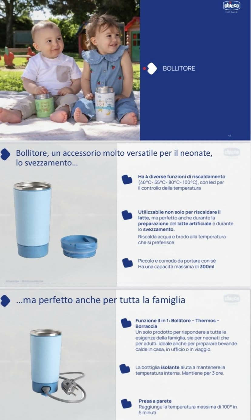 CHICCO Bollitore Portatile - leggero e compatto - con 4 diverse temperature - raggiunge l'ebollizione in 5 minuti - acciaio inox, conserva a lungo la temperatura - impugnatura facile in Set tostapane e bollitore Sanitaria Gioia del Bimbo - Villa San Giovanni, commercioVirtuoso.it