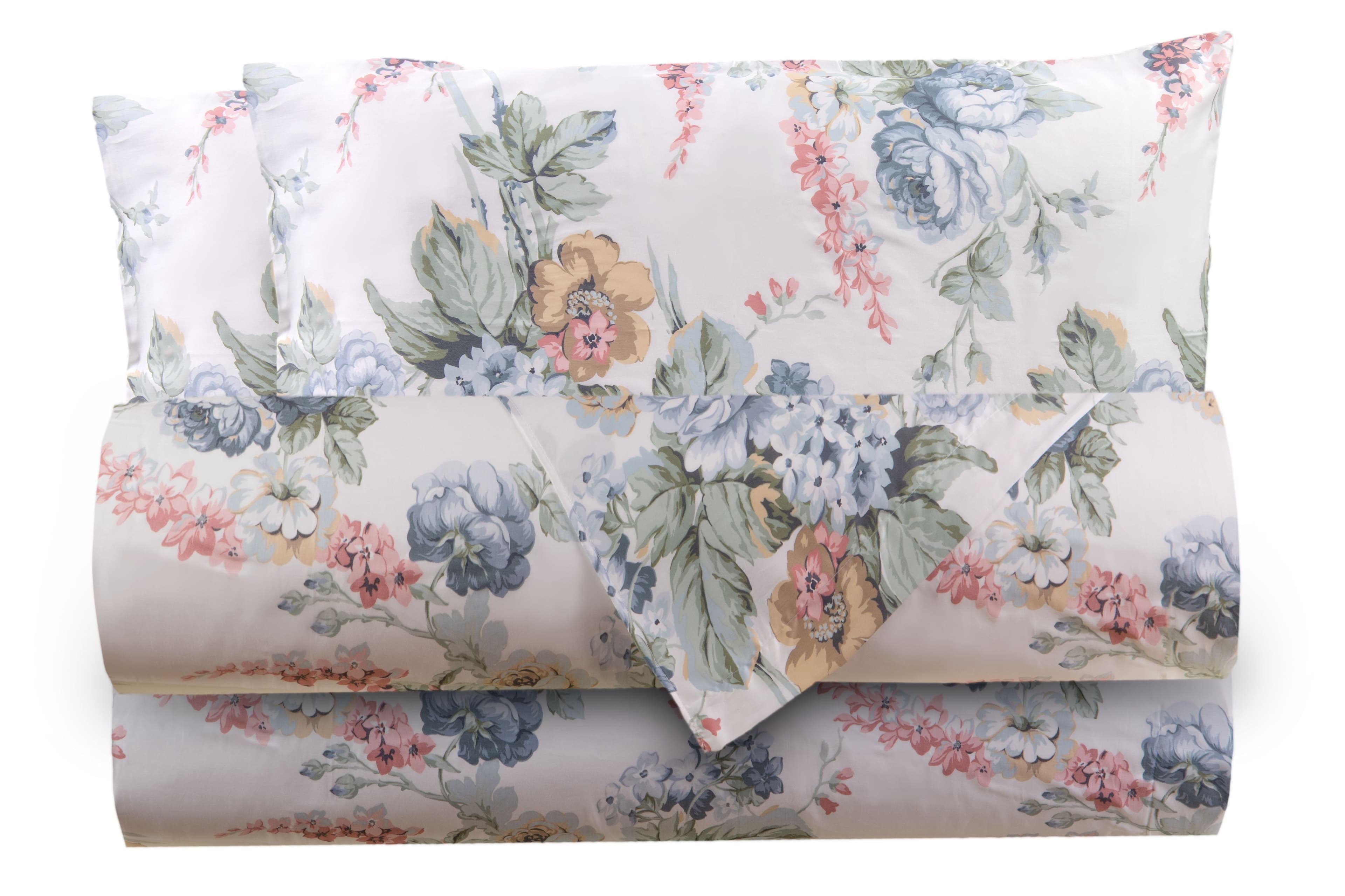 Completo letto lenzuola stampato stampa fantasia in raso di puro di cotone made in Italy MATRIMONIALE BOUQUET