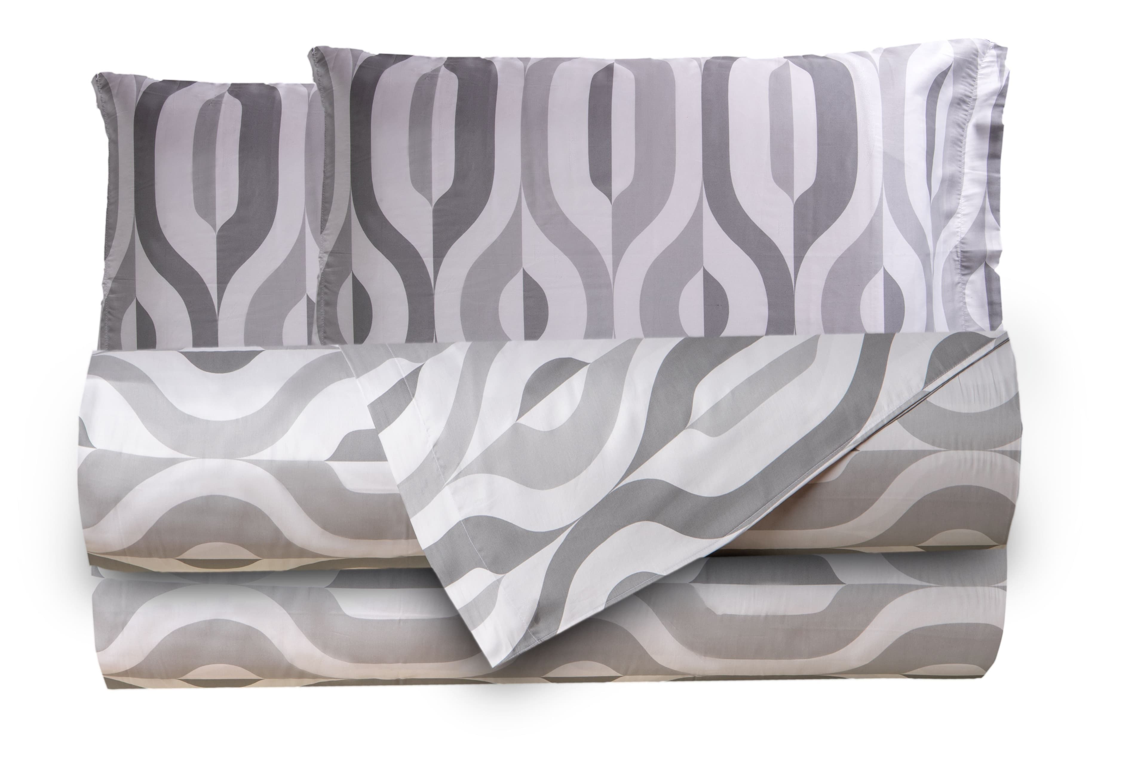 Completo letto lenzuola stampato stampa fantasia in raso di puro di cotone made in Italy MATRIMONIALE GEOMETRIE - Vanita di raso