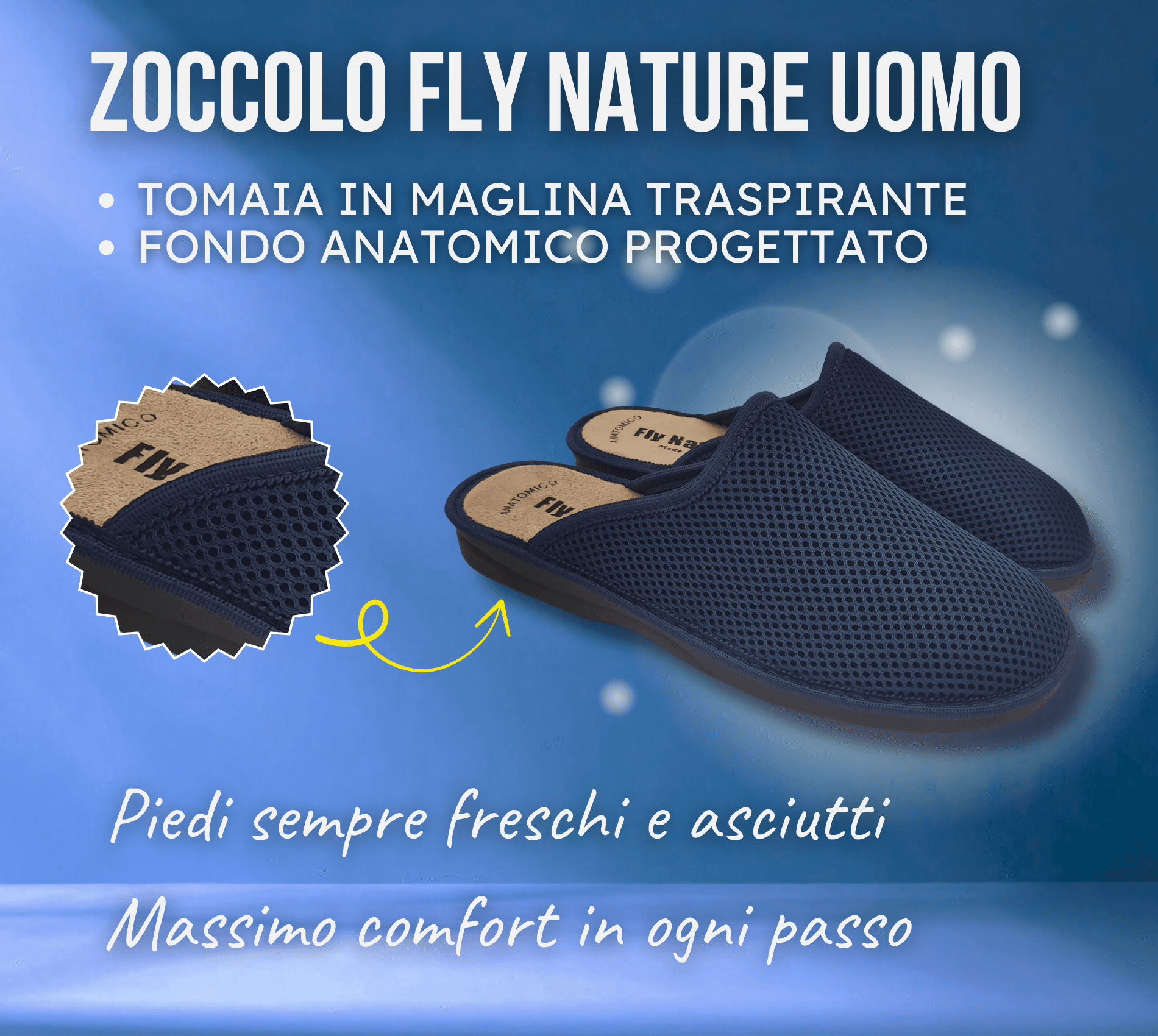 Fly Nature Ciabatte Uomo Chiuse in Pelle, Pantofole Blu Ortopediche, Pantofole Estive/Invernali per Casa, Esterno, Giardino in Pantofole Primo Calzature - Venezia, commercioVirtuoso.it