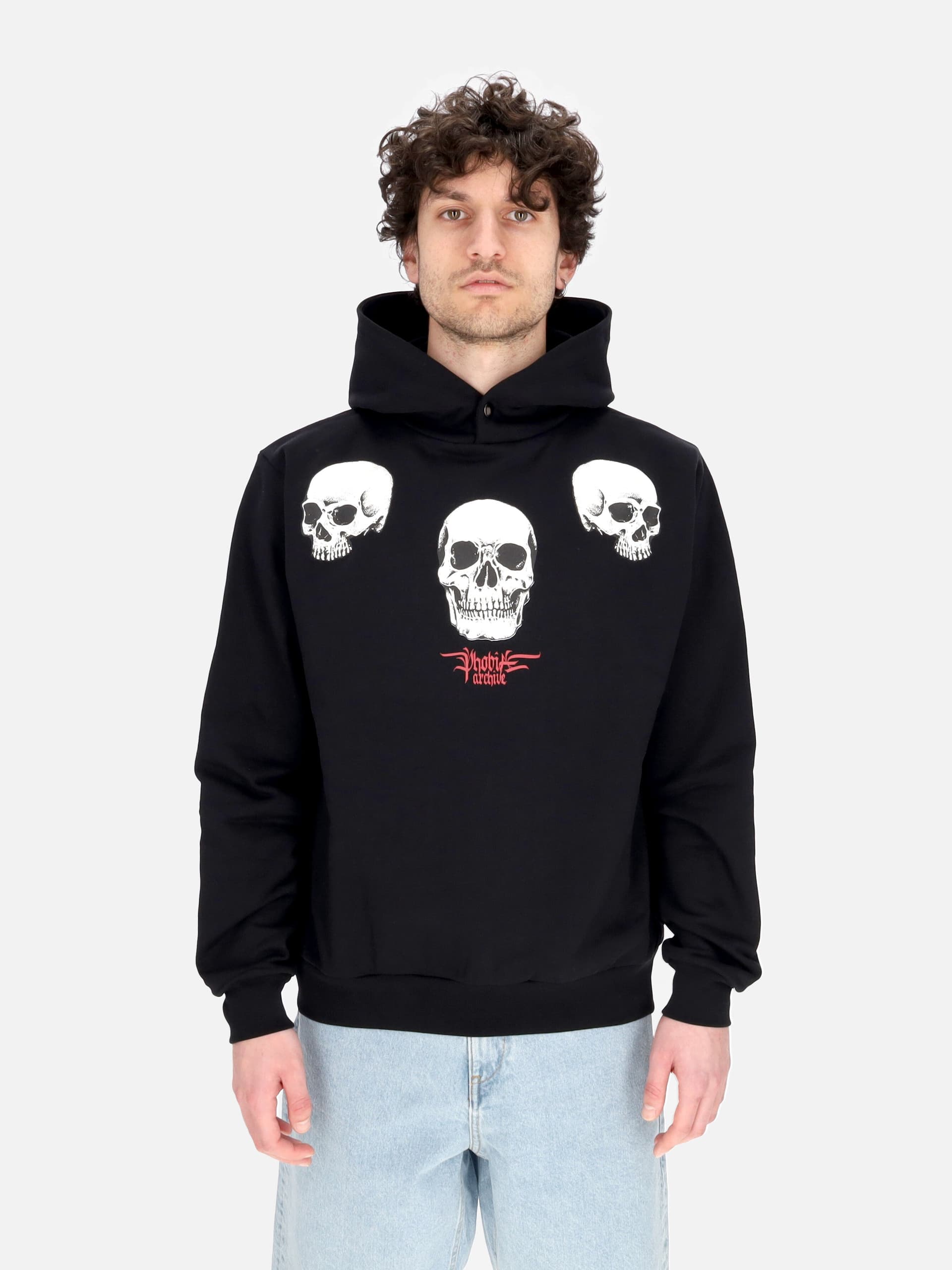 PHOBIA Felpa Leggera Cappuccio Uomo Triple Skull Print Hoodie Black/red da uomo in Felpe con cappuccio Drestige - Casamassima, commercioVirtuoso.it