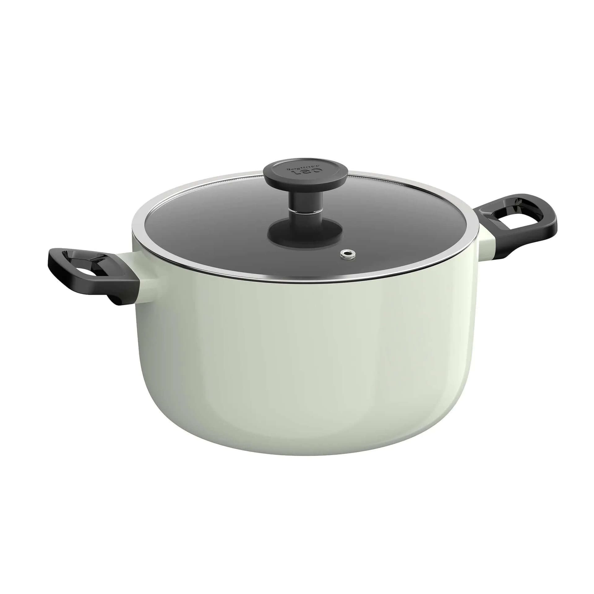 Set 7 pezzi Berghoff Glints Sage in alluminio riciclato, rivestimento antiaderente PFAS-free, con coperchi in vetro e manici termoisolati