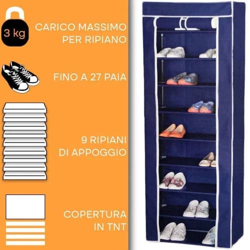SCARPIERA ARMADIO IN TNT 9 RIP. C/STRUTTURA MET. 61X30X160CM BLU in Autocategorizzazione Più Di Più Ideas - Casalnuovo di Napoli, commercioVirtuoso.it