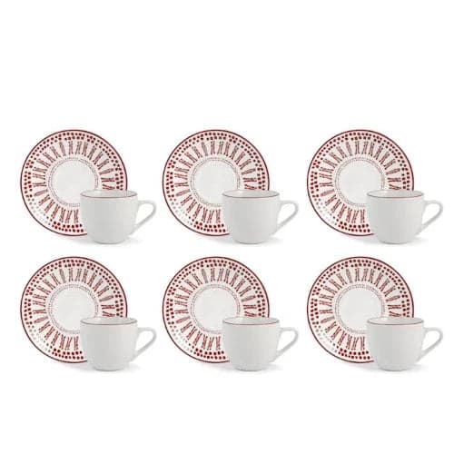 Confezione 6 tazze caffè voyage rosso con piatto in porcellana decorataH&H