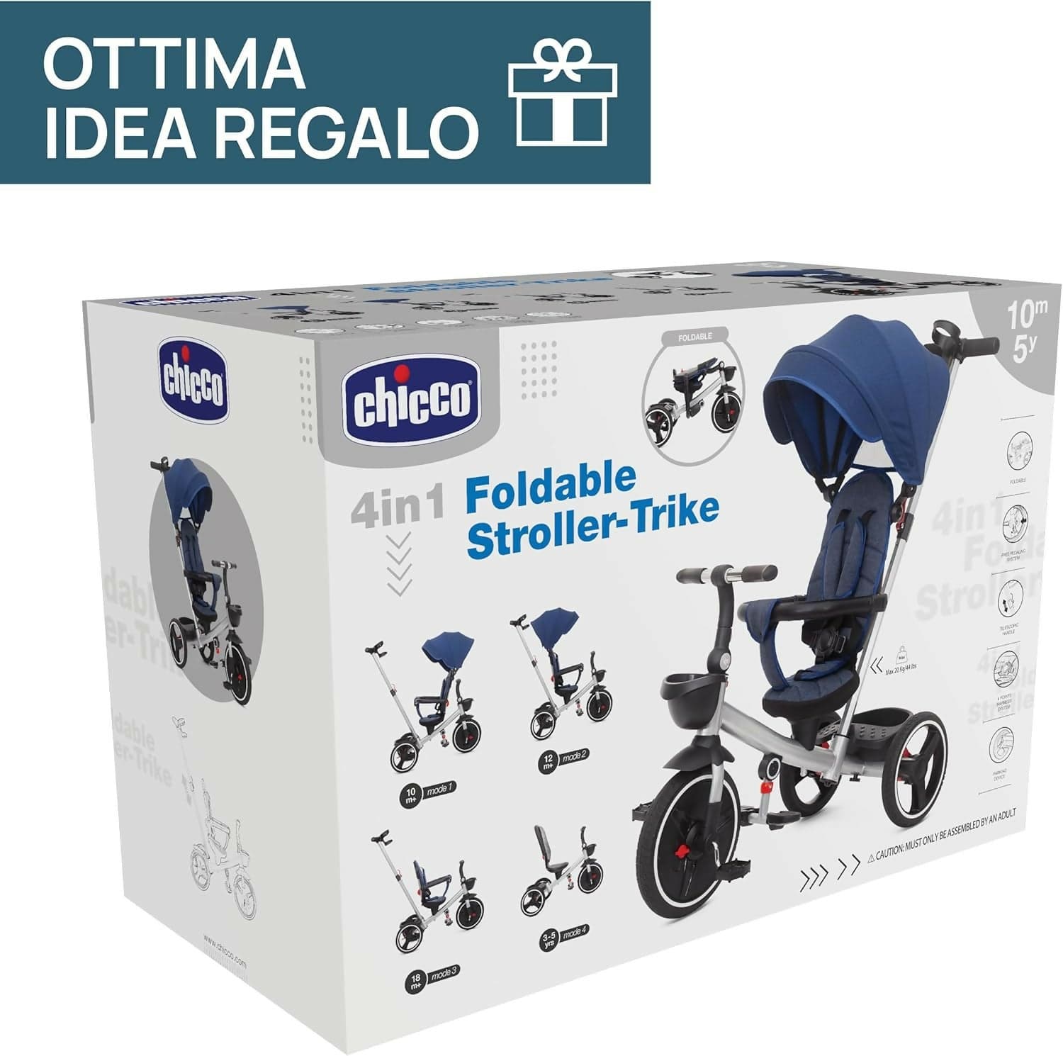 CHICCO Triciclo Evolutivo Bambini 4in1 segue la crescita del bambino - Telaio in Metallo - Ruote in Gomma EVA - Cintura a 4 Punti - Maniglione Telescopico e Cappottina Rimovibili - Passeggino con Seduta Reversibile - Cestino - colore BEIGE in Bici per bambini Sanitaria Gioia del Bimbo - Villa San Giovanni, commercioVirtuoso.it
