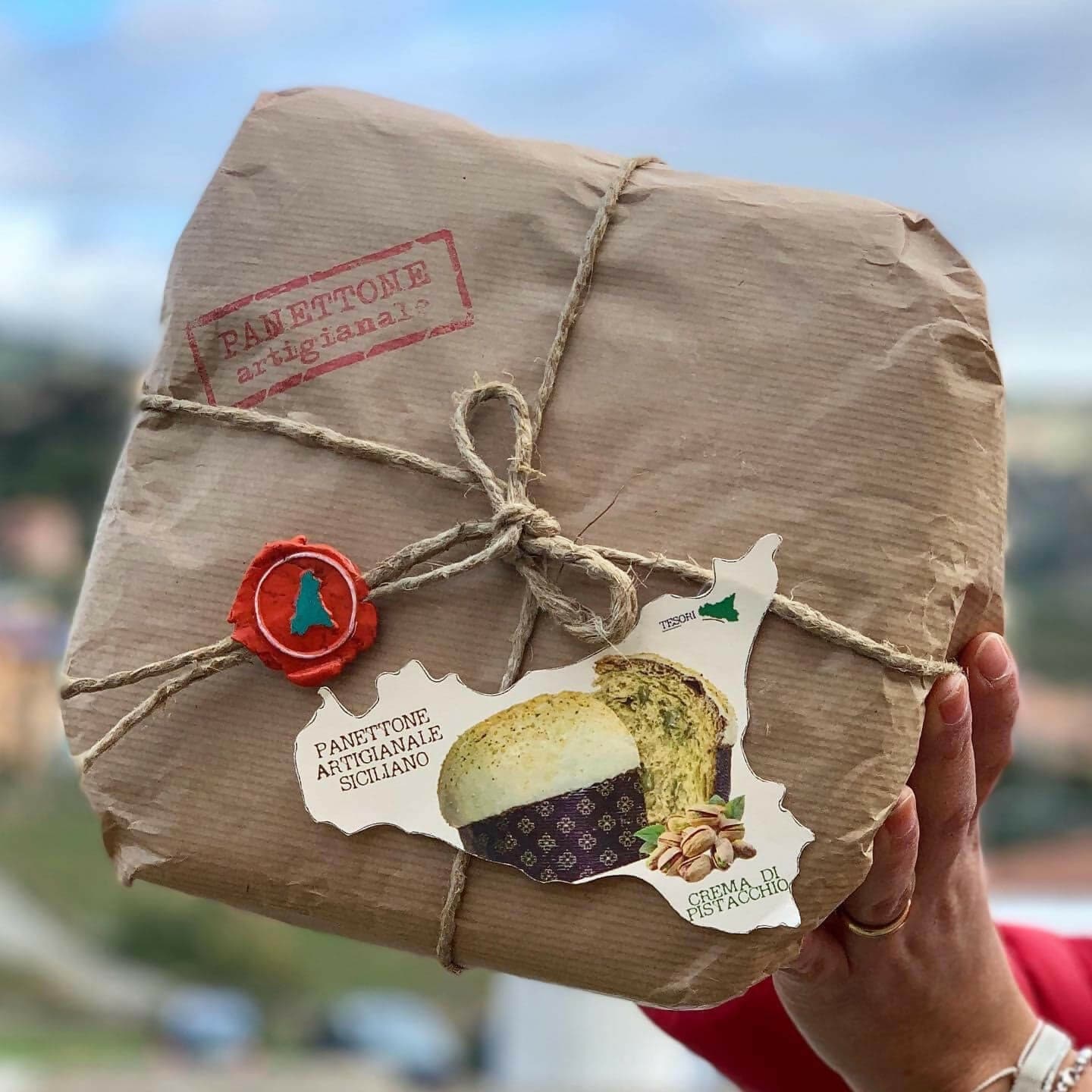 Panettone Artigianale Siciliano, Panettone Al Pistacchio 1kg Siciliano 100% Copertura Glassa Di Pistacchio in Panettoni Tesori Di Sicilia - Nicosia, commercioVirtuoso.it