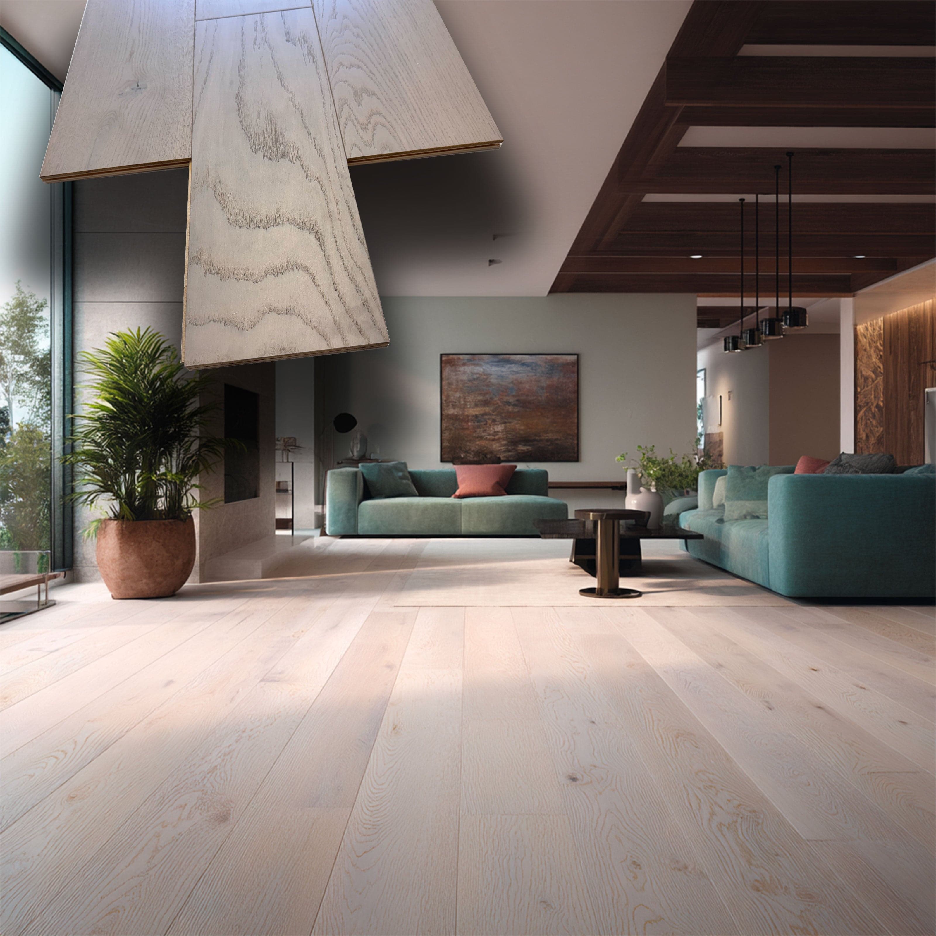 €24,99MQ *MEGA STOCK* Lotto da 14mq di Listone prefinito ROVERE Sbiancato Vern. bisell. Spazz. 15,5x180x500/1200mm (4 nobile)
