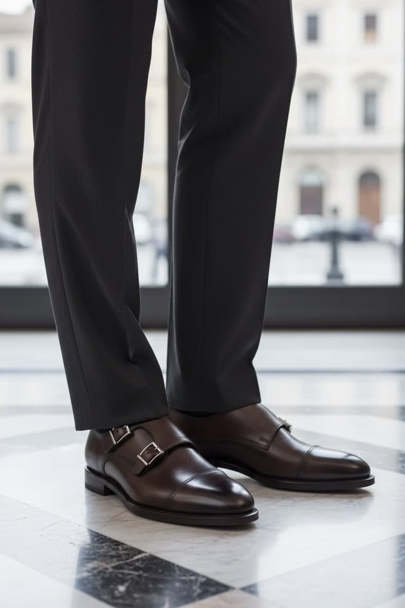 Scarpa Uomo Santoni - Doppia fibbia Cap Toe Pelle Testa di moro sfumate in Monk Strap Couture - Sestu, commercioVirtuoso.it