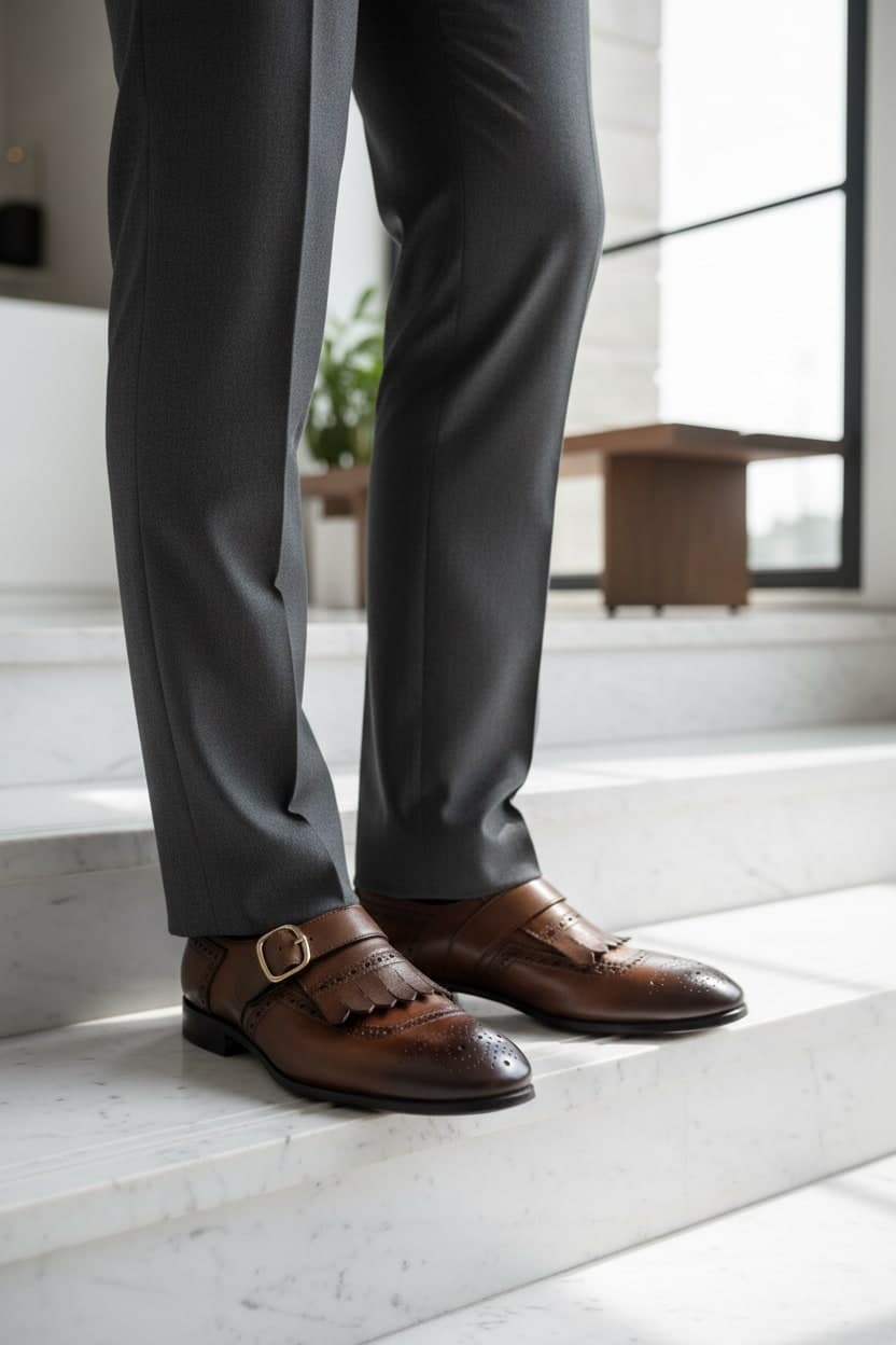 Scarpa Uomo Santoni - Mocassino Monk Strap Brogue pelle marrone in Scarpe stringate basse Couture - Sestu, commercioVirtuoso.it