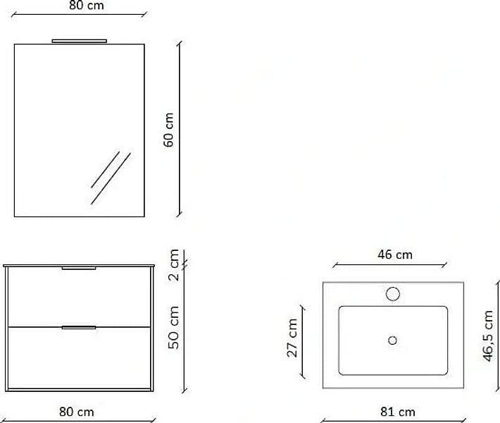 Composizione Bagno 80cm Sospesa Con Due Cassetti E Specchio Con Lampada in Mobiletti con lavabo Shopbagno.it - Roma, commercioVirtuoso.it