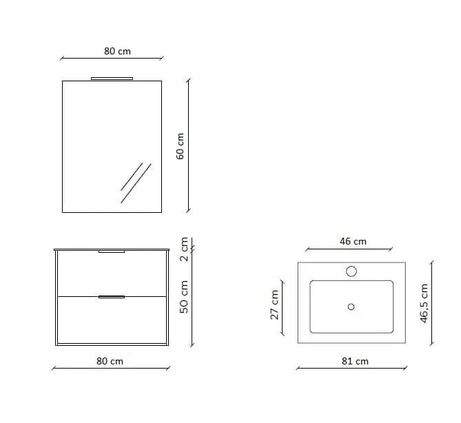 Composizione Bagno 80cm Sospesa Con Due Cassetti E Specchio Con Lampada in Mobiletti con lavabo Shopbagno.it - Roma, commercioVirtuoso.it