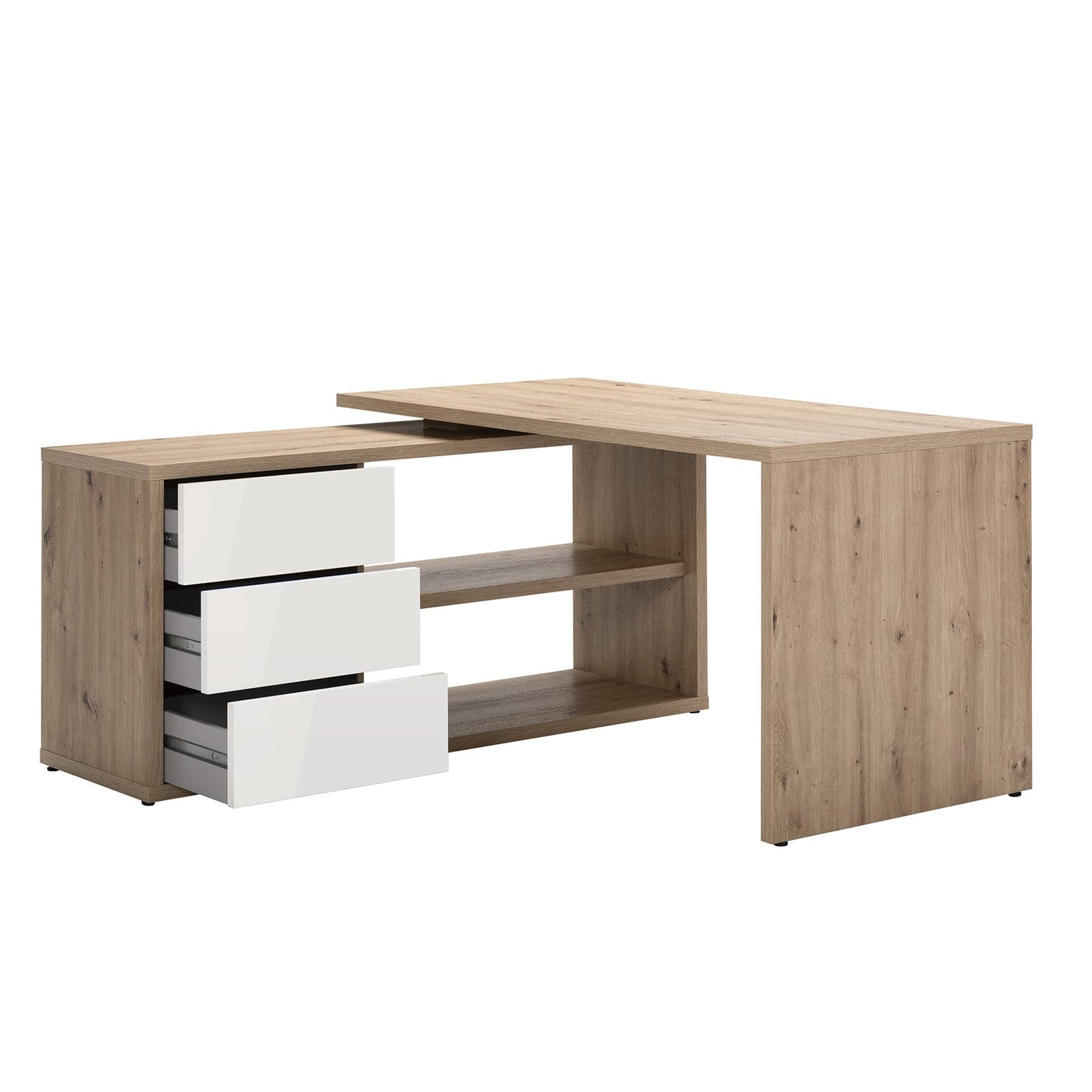 Scrivania angolare con cassettiera Rovere e Bianco laccato da ufficio 140 cm "Made in Italy"