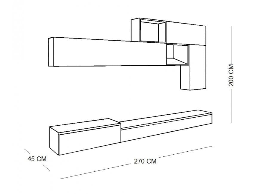 Parete attrezzata per soggiorno porta TV con ripiani ed ante Bianco e Cemento 270 cm in Pareti attrezzate Decor Space - Altamura, commercioVirtuoso.it