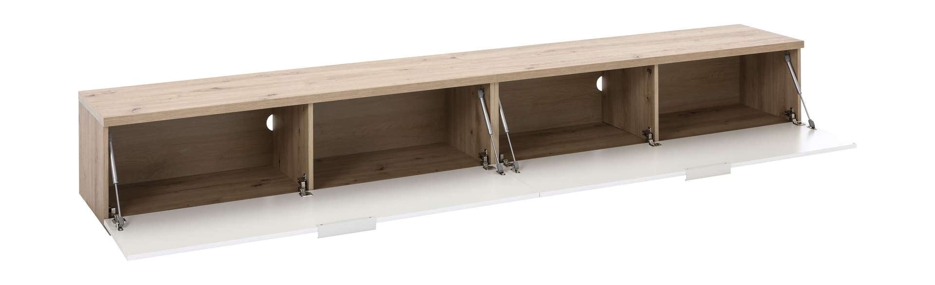 Parete attrezzata per soggiorno porta TV con ripiani ed ante Rovere e Bianco 270 cm in Pareti attrezzate Decor Space - Altamura, commercioVirtuoso.it