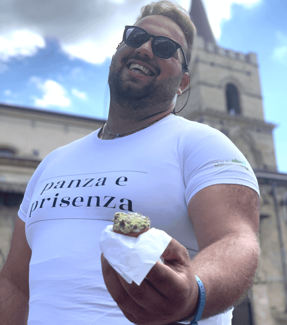 T-shirt Siciliana Unisex Bianca "Panza e Prisenza" in T-shirt Tesori Di Sicilia - Nicosia, commercioVirtuoso.it