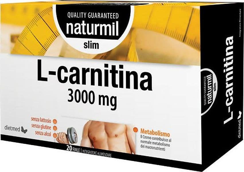 L-Carnitina 3000 mg Naturmil 20 flaconcini. Integratore alimentare di carnitina e cromo per la riduzione della massa grassa