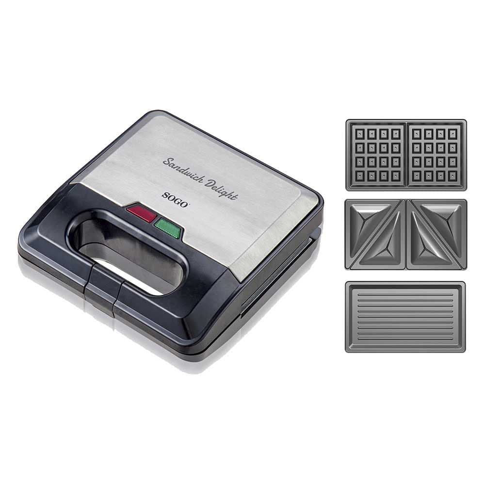 SOGO Tostapane griglia per sandwich, waffle e panini 3 in 1  750W / 2 fette / piastre intercambiabili / 22x13 / 90° in Piastre tostapane SellUp - Bassano del Grappa, commercioVirtuoso.it
