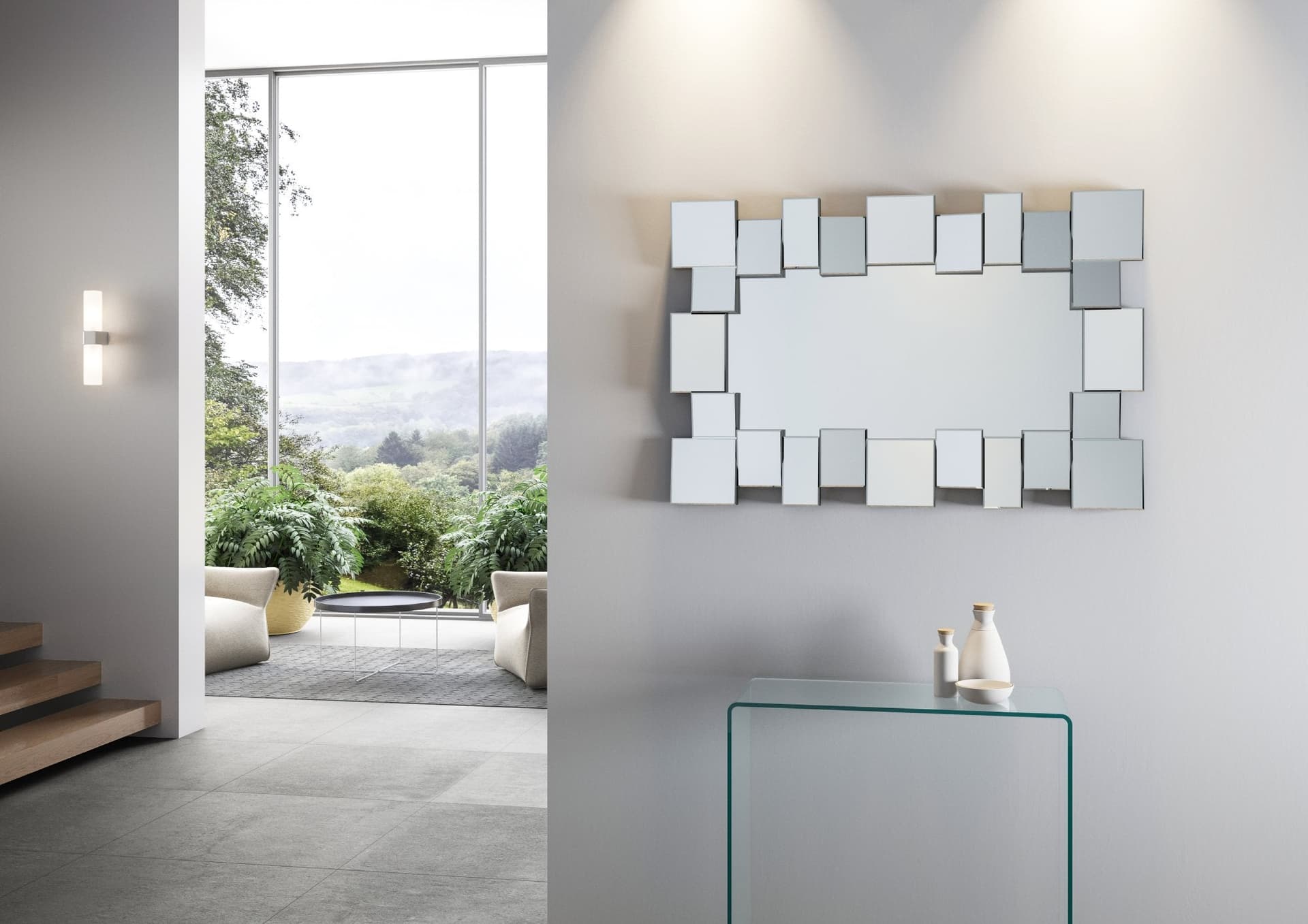 Specchio "Verona" da parete, con cornice di vetro specchiato, per bagni e camere da letto in Specchi da parete Decor Space - Altamura, commercioVirtuoso.it
